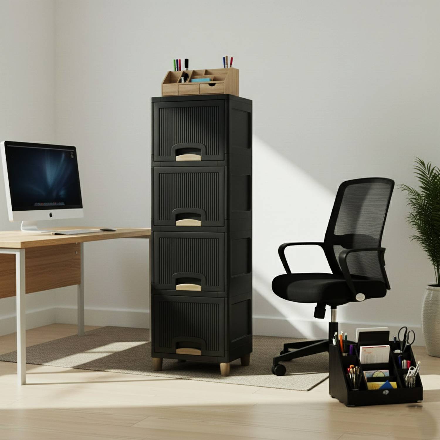 Zeekty 4 Layer Black Plastic Chest of Drawers - Image 1