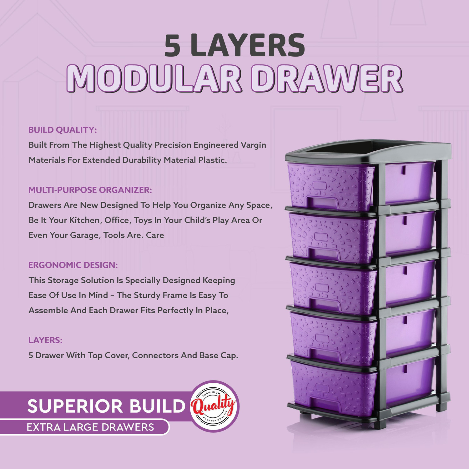 Image of KAVIRA STONE 5XL PURPLE Plastic Free Standing Chest of Drawers