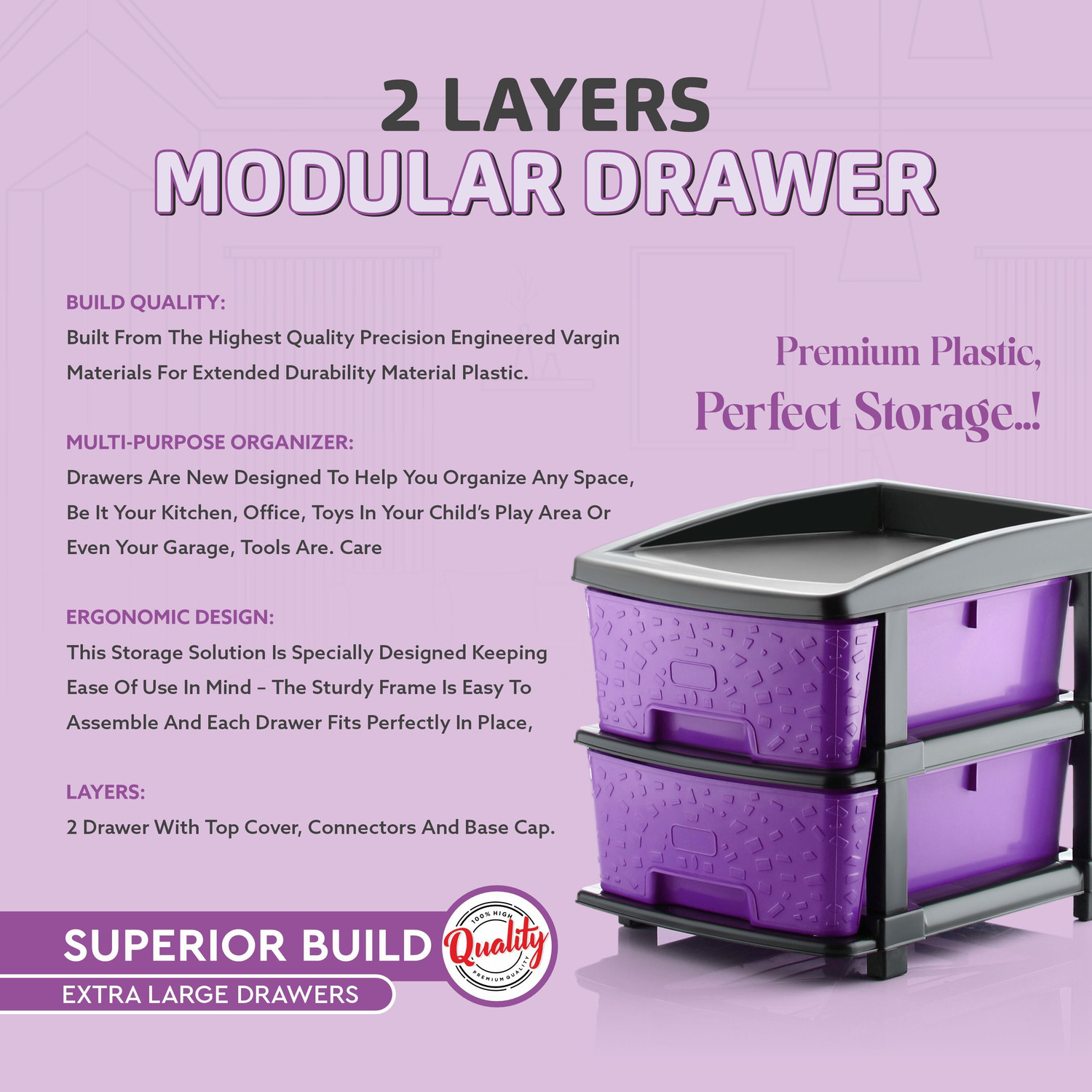 Image of KAVIRA STONE 2XL PURPLE Plastic Free Standing Chest of Drawers