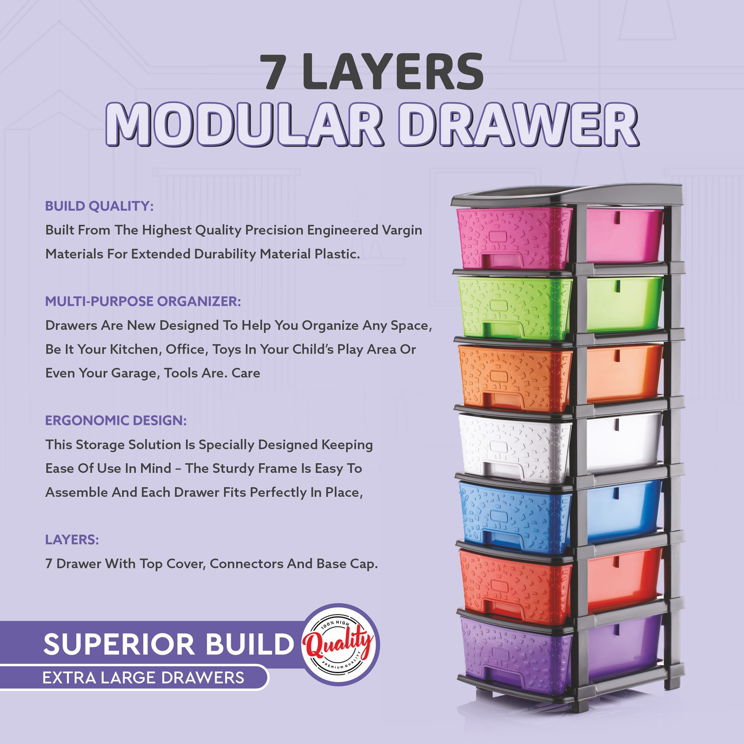 Image of KAVIRA STONE 7XL MULTI Plastic Free Standing Chest of Drawers