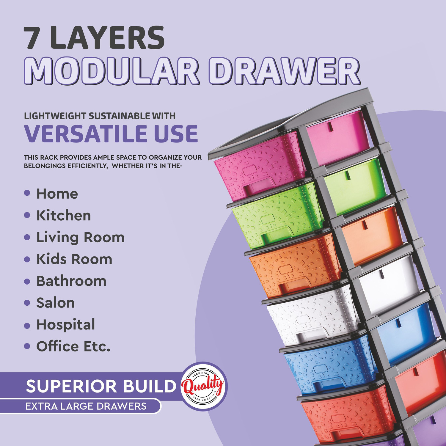Image of KAVIRA STONE 7XL MULTI Plastic Free Standing Chest of Drawers