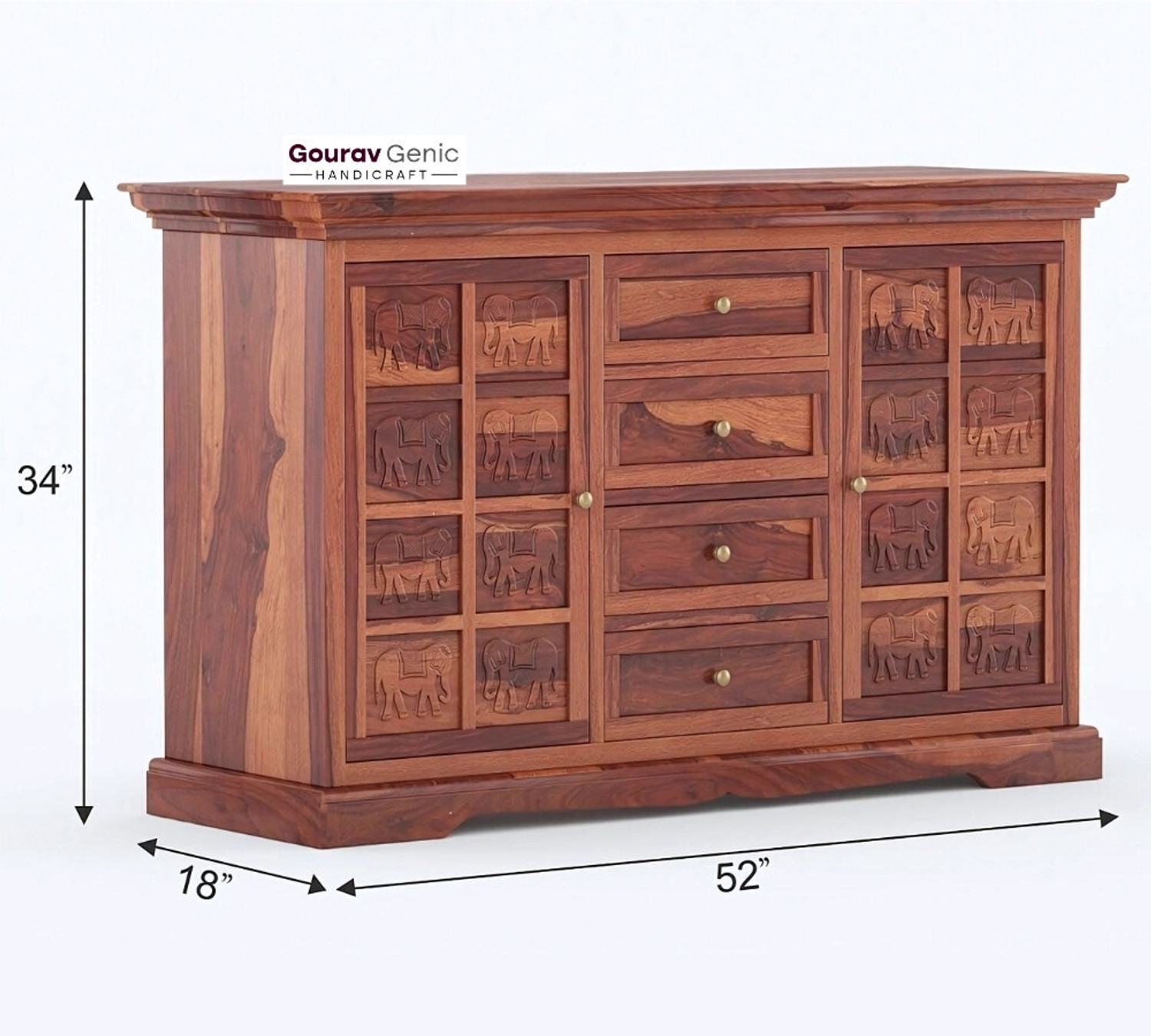 Image of Gouravgenics Handicraft Tile Solid Wood Free Standing Sideboard