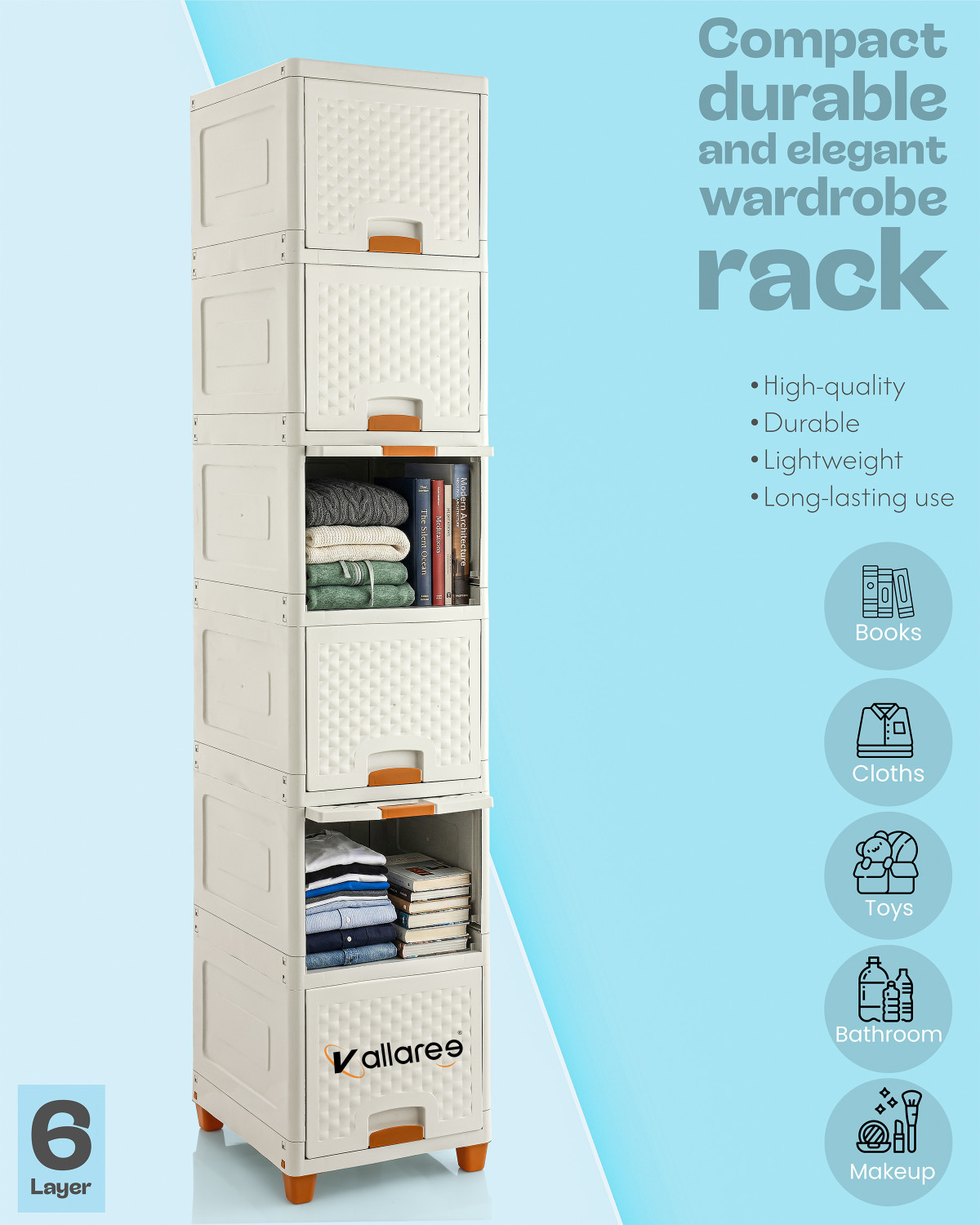 Image of Vallaree 6 Doors Multi-Purpose Organizer Modular Storage Plastic Free Standing Chest of Drawers