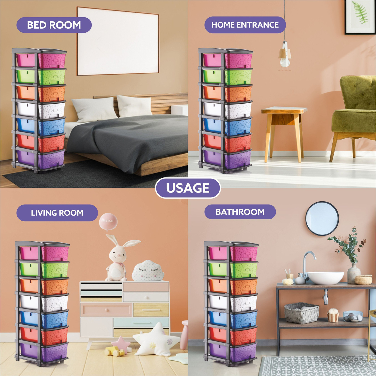 Image of KAVIRA STONE 7XL MULTI Plastic Free Standing Chest of Drawers