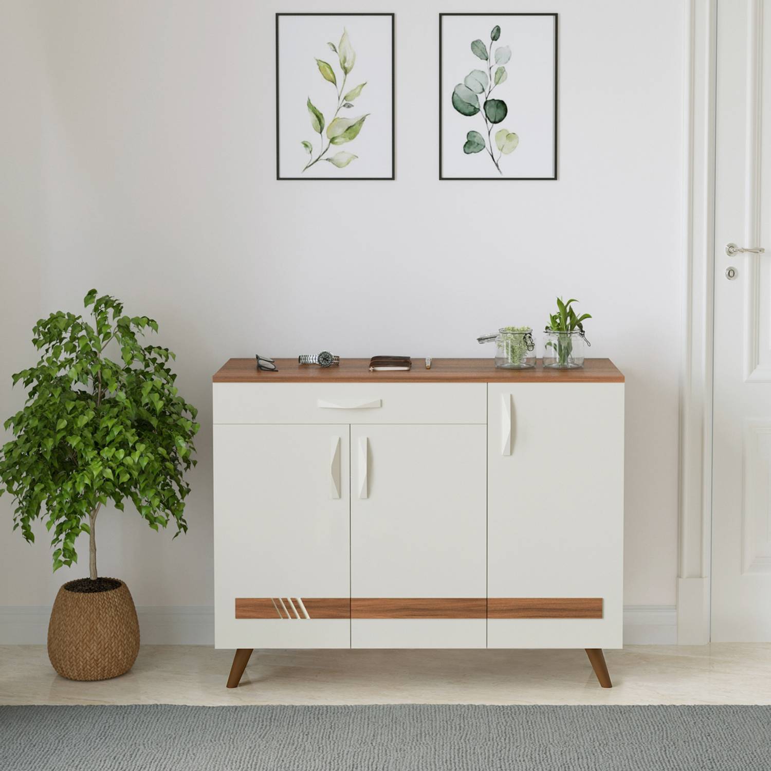 BLUEWUD Kaspen 3 Door Shoe Rack With Storage Shelves for Hall Liv
