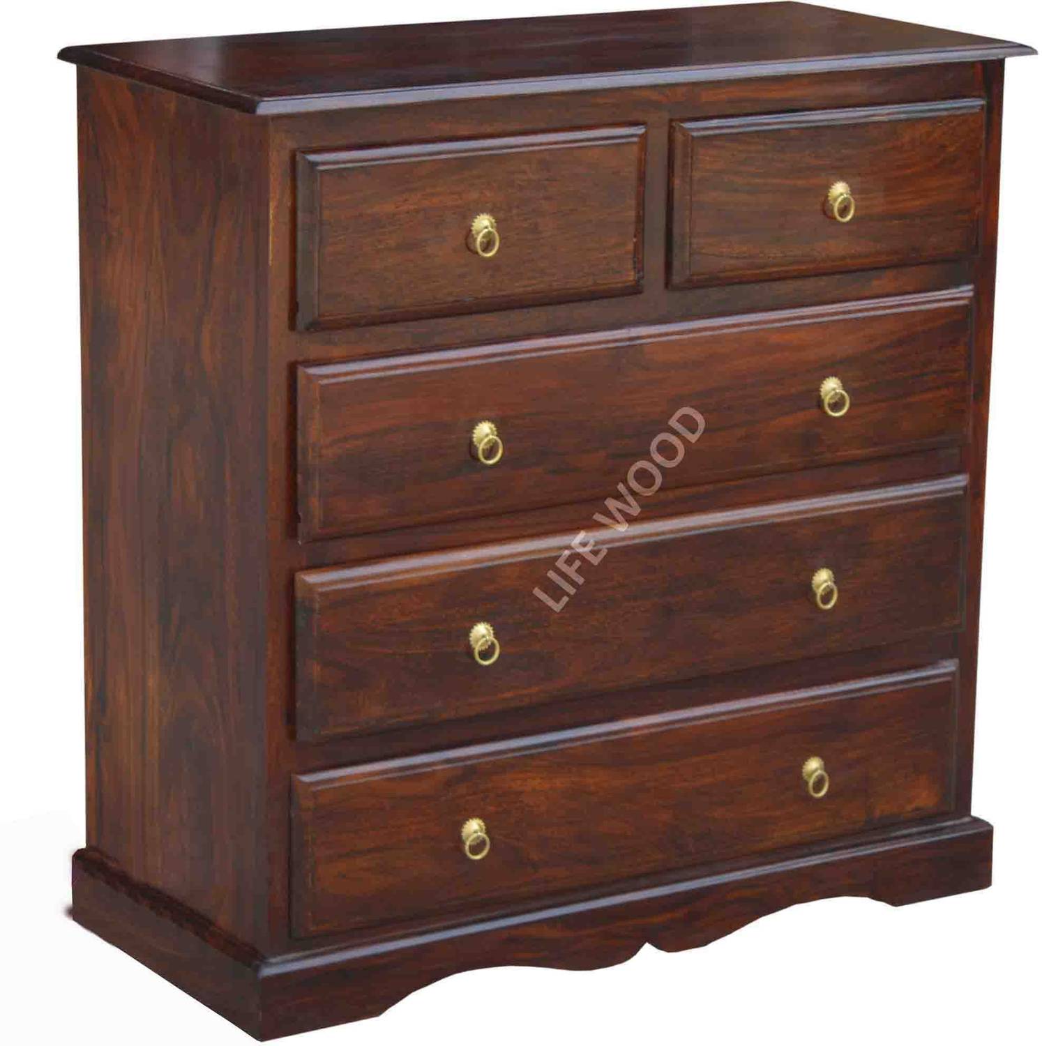 LIFEWOOD Life Wood Sheesham Wood 5 Drawers Solid Wood Free Standi
