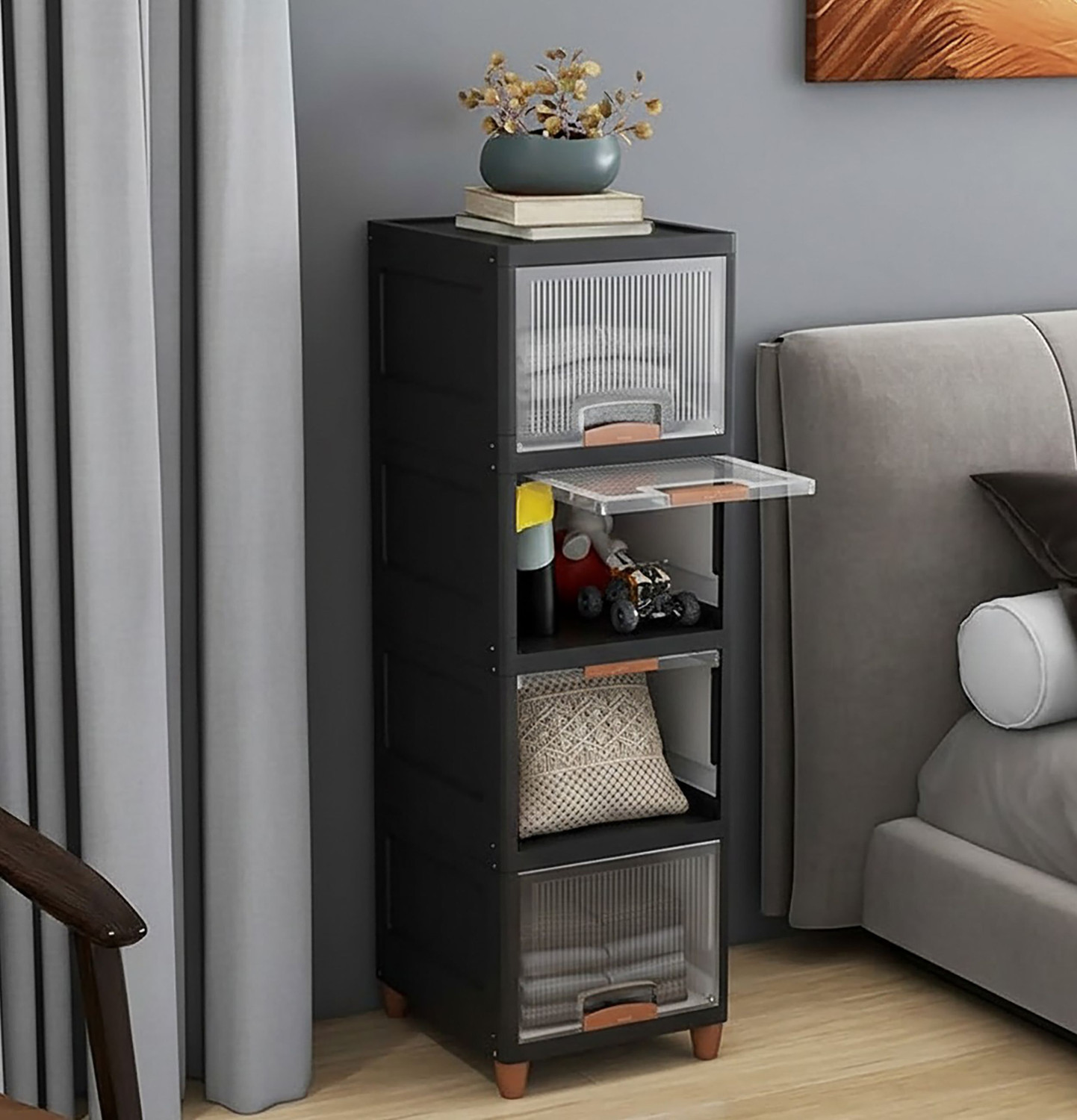 Image of Sumoware 4 Layer Foldable Cabinet Plastic Cupboard For Storage Plastic Modular Drawer Plastic Free Standing Cabinet