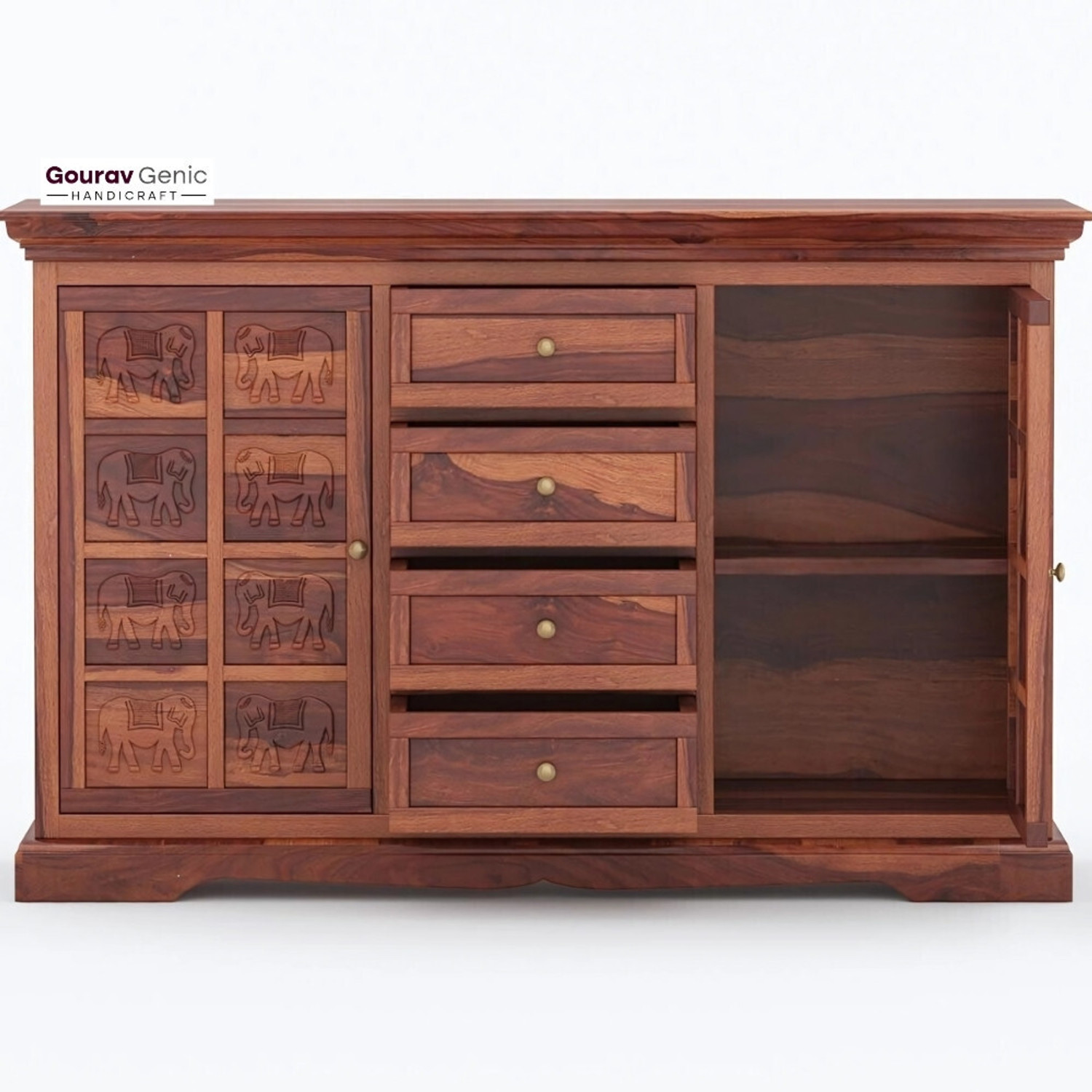 Image of Gouravgenics Handicraft Tile Solid Wood Free Standing Sideboard