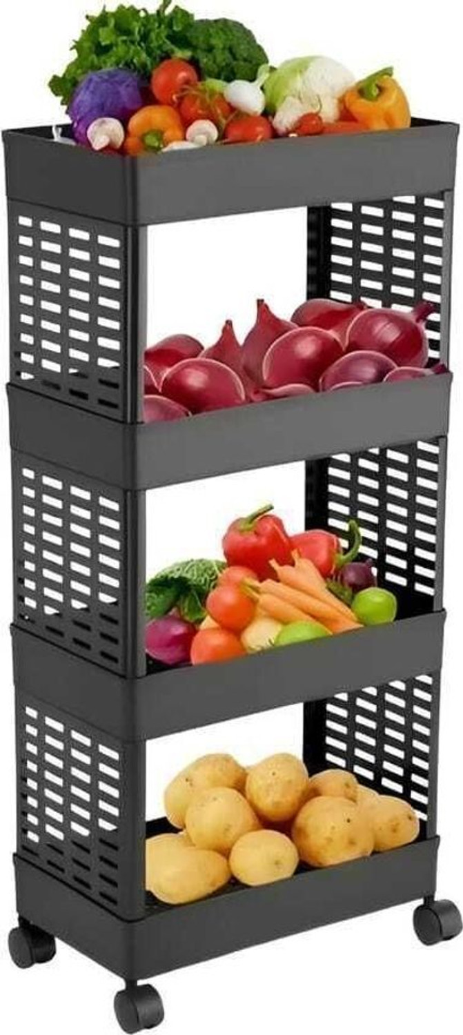 Image of ApexMax Multi-Purpose Plastic Storage Organizer 4-Tier Rack with Wheel Bathroom & Office Plastic Kitchen Trolley