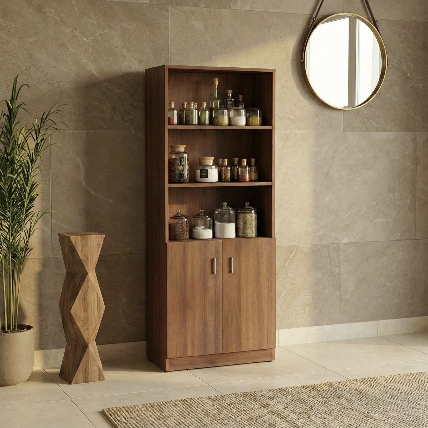 Image of Aspirata Furniture Engineered Wood Open Storage Cabinet With Multiple Shelves For Kitchen /Home Engineered Wood Free Standing Cabinet
