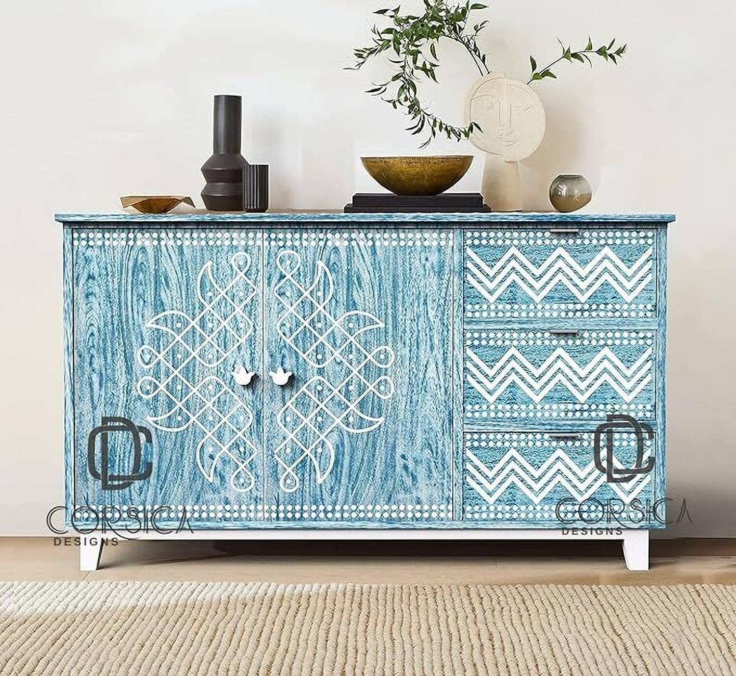 K A F Wooden Storage Cabinet for Living Room Large Console Table