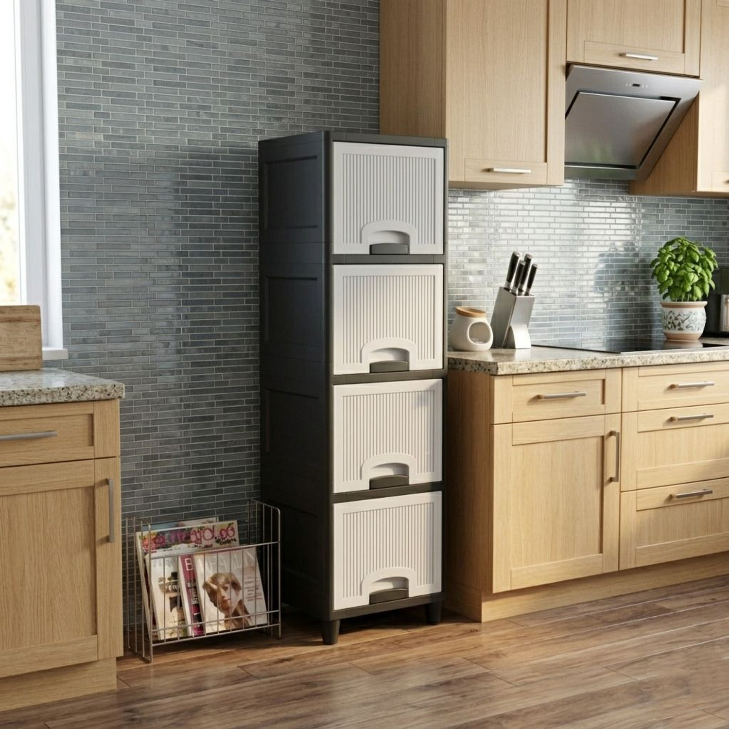 Image of JAINPET Multi Propose Storage Tower Easy Assembly Design Plastic Free Standing Cabinet (Finish Color - WHITE, Door Type- Frameless Sliding, DIY(Do-It-Yourself))