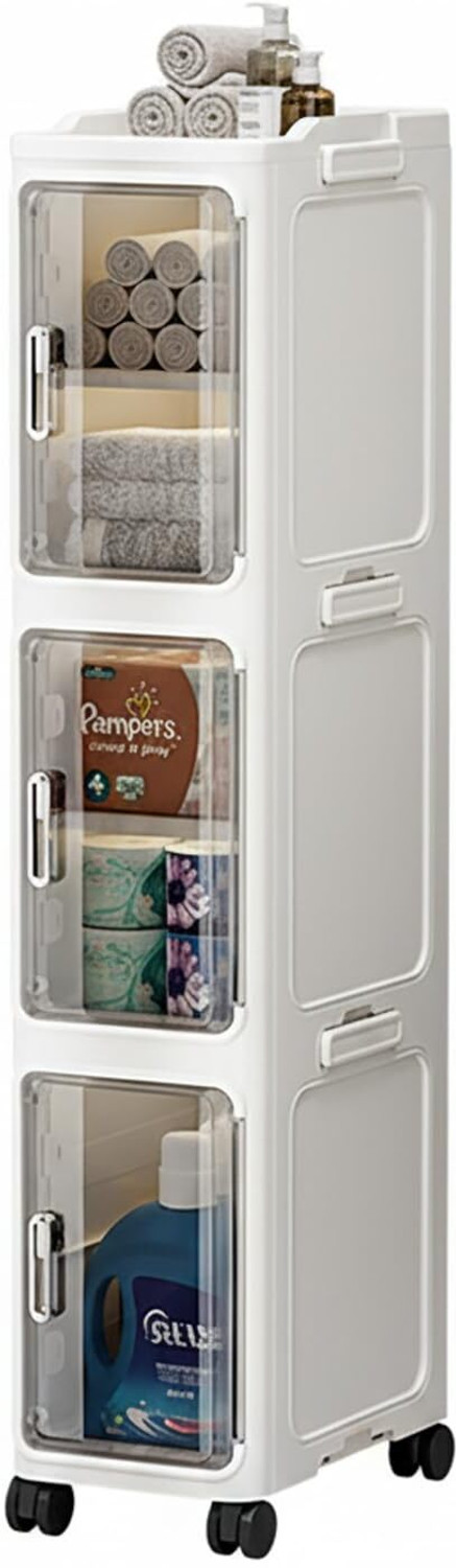 Image of HOUSE OF QUIRK 2-Tier Narrow Bathroom & Kitchen Storage Cabinet Plastic Free Standing Cabinet