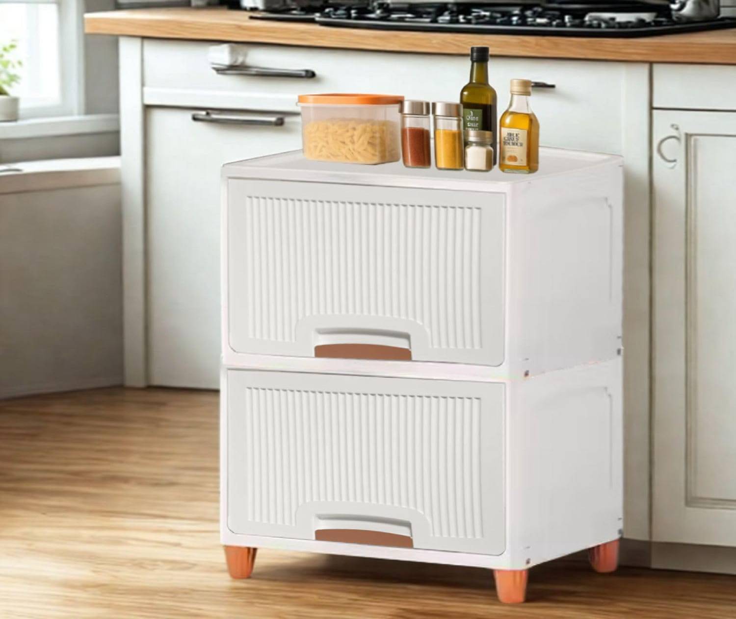 Aliens 2Pcs X-Large Storage Organizer 45X38X35 CM - Cupboard, Plastic Almirah,Wardrobe Plastic Free Standing Cabinet
