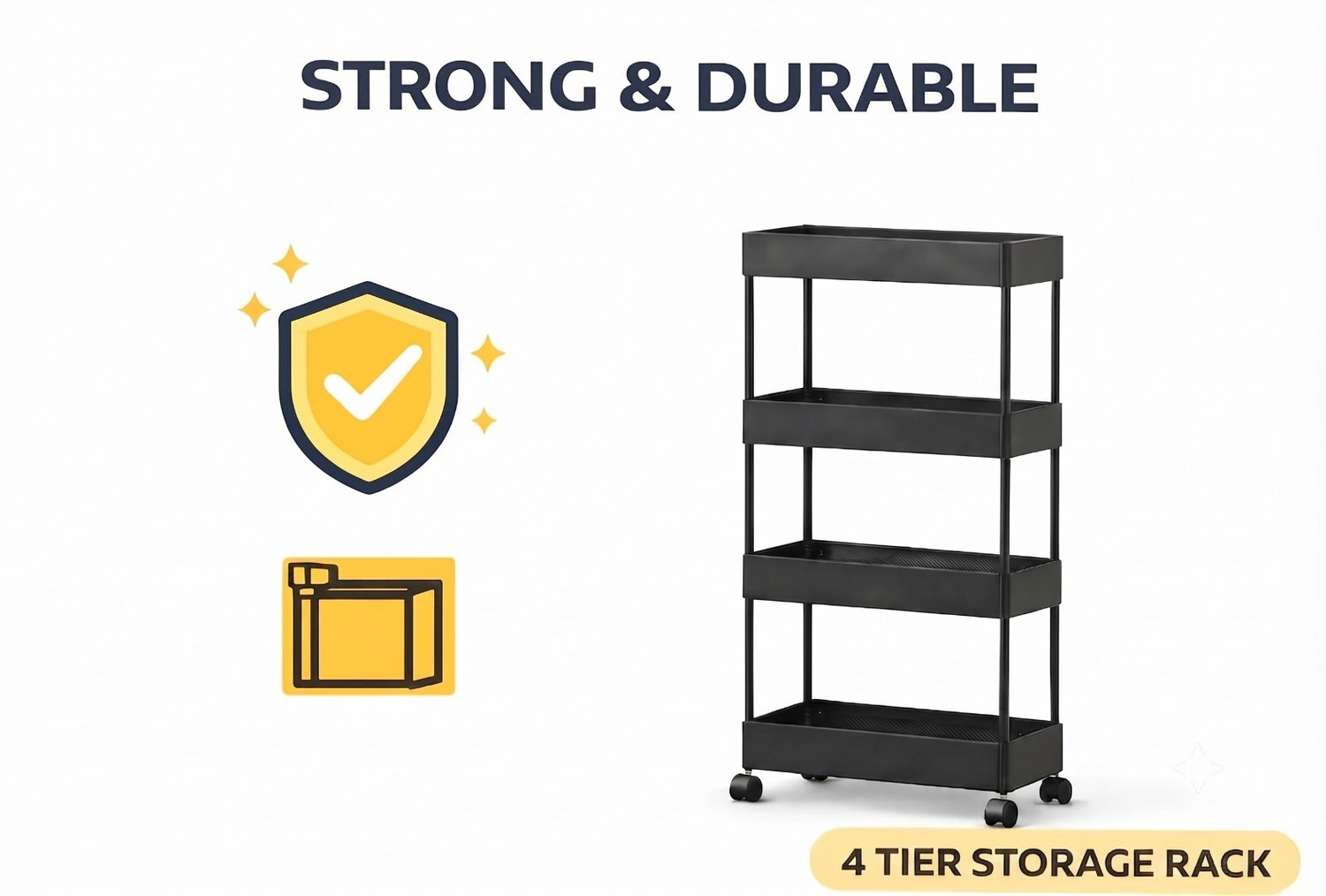 Image of Viseman Plastic Multi Shelf Storage Trolley for Kitchen Home Plastic Free Standing Cabinet (Finish Color - Black, DIY(Do-It-Yourself))