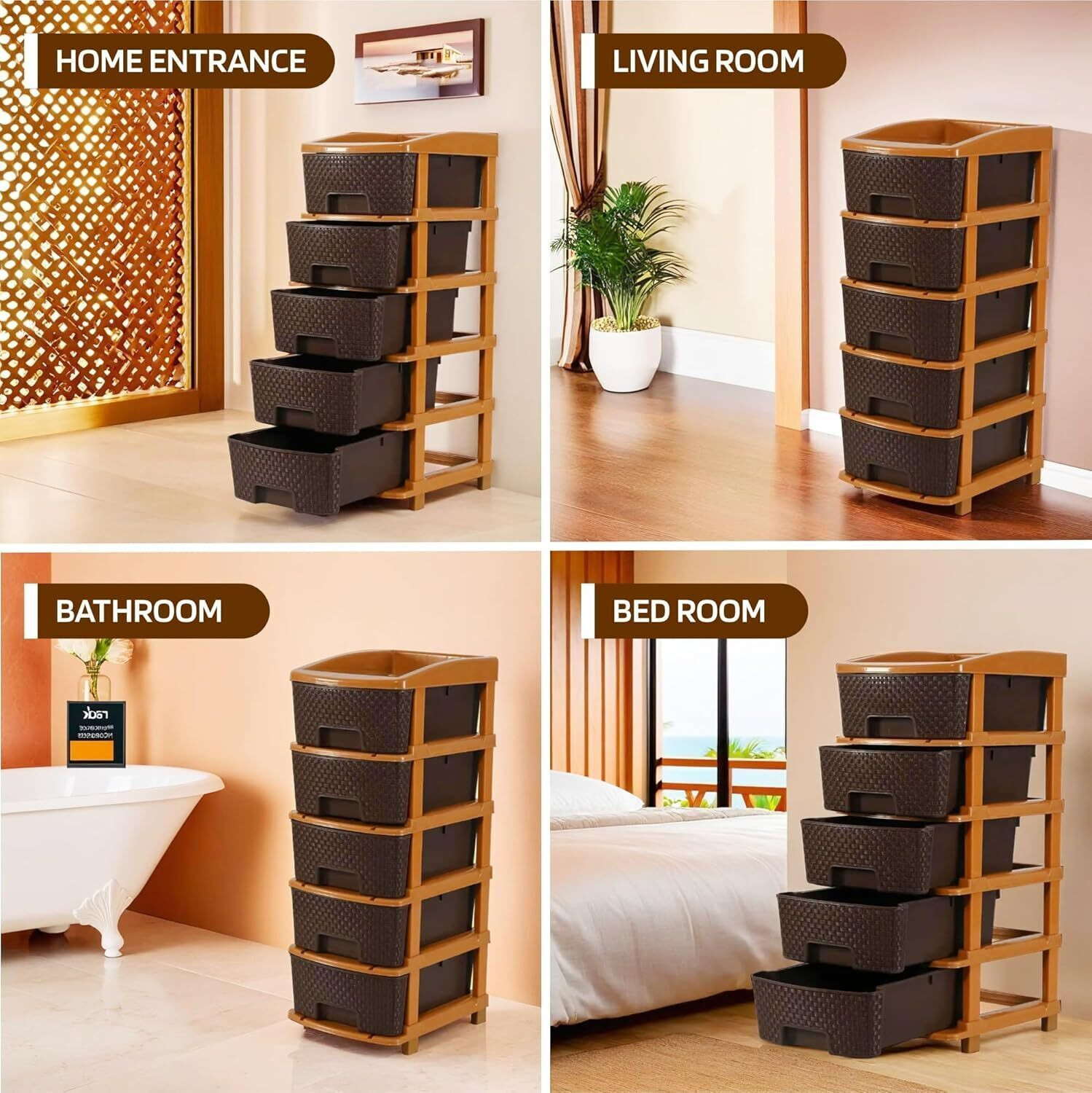 Image of ALCY 6 Layer Plastic Modular Drawer Organizer Plastic Free Standing Plastic Free Standing Chest of Drawers