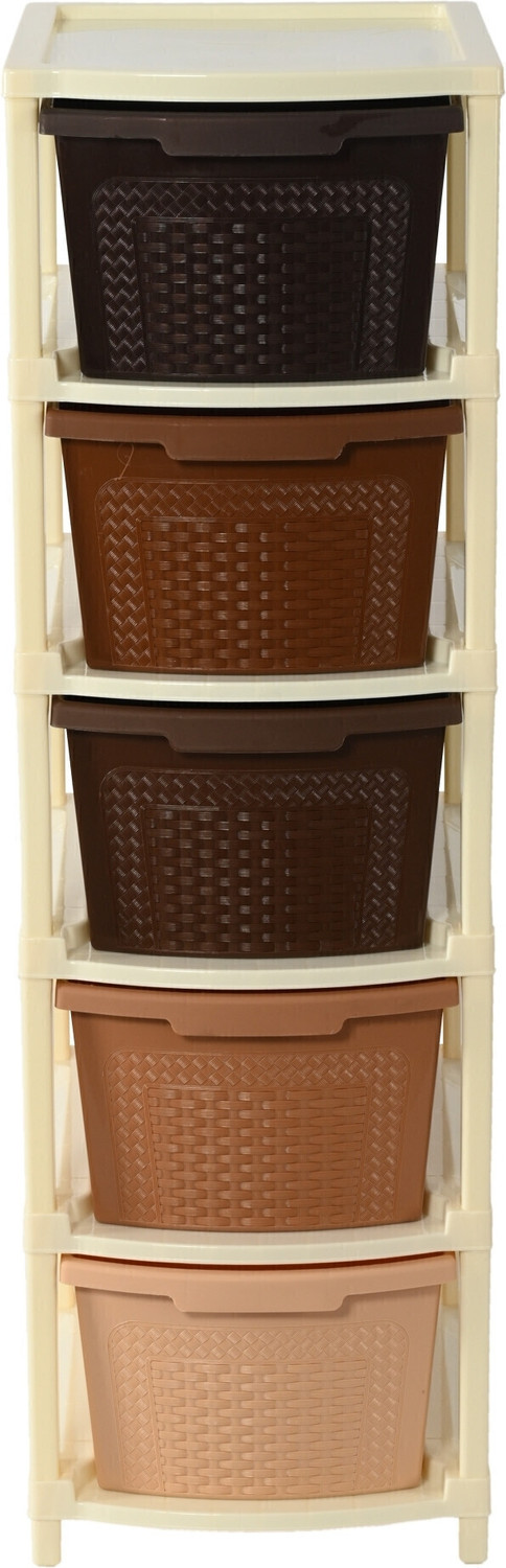 Image of KUBER INDUSTRIES Modular 5-Layer & 92 Ltr Plastic Drawer Storage Organiser | Brown Plastic Free Standing Chest of Drawers