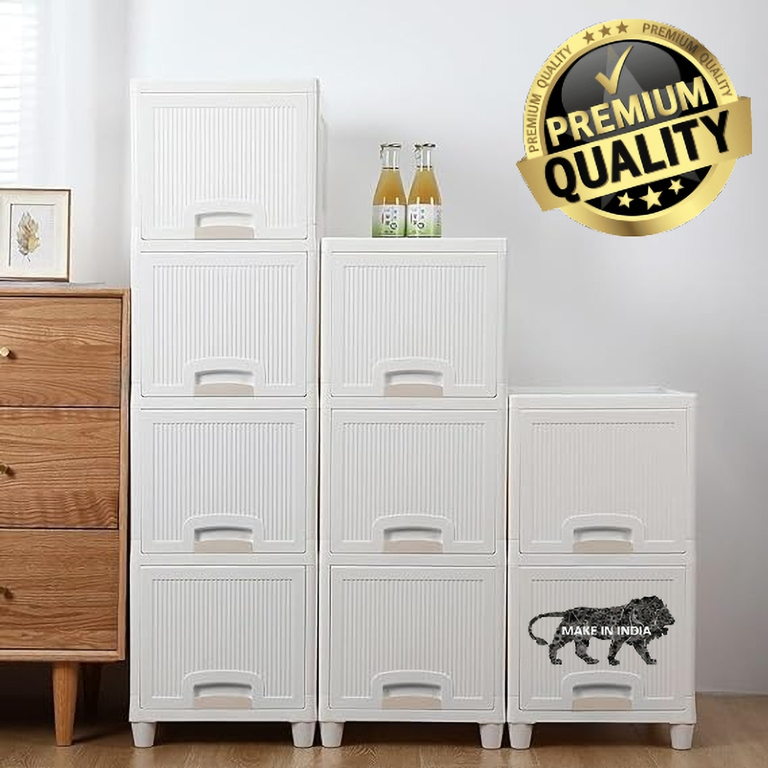 Image of MECHON 5 Layer Foldable Cabinet Plastic Cupboard For Storage Plastic Modular Drawer Plastic Free Standing Cabinet