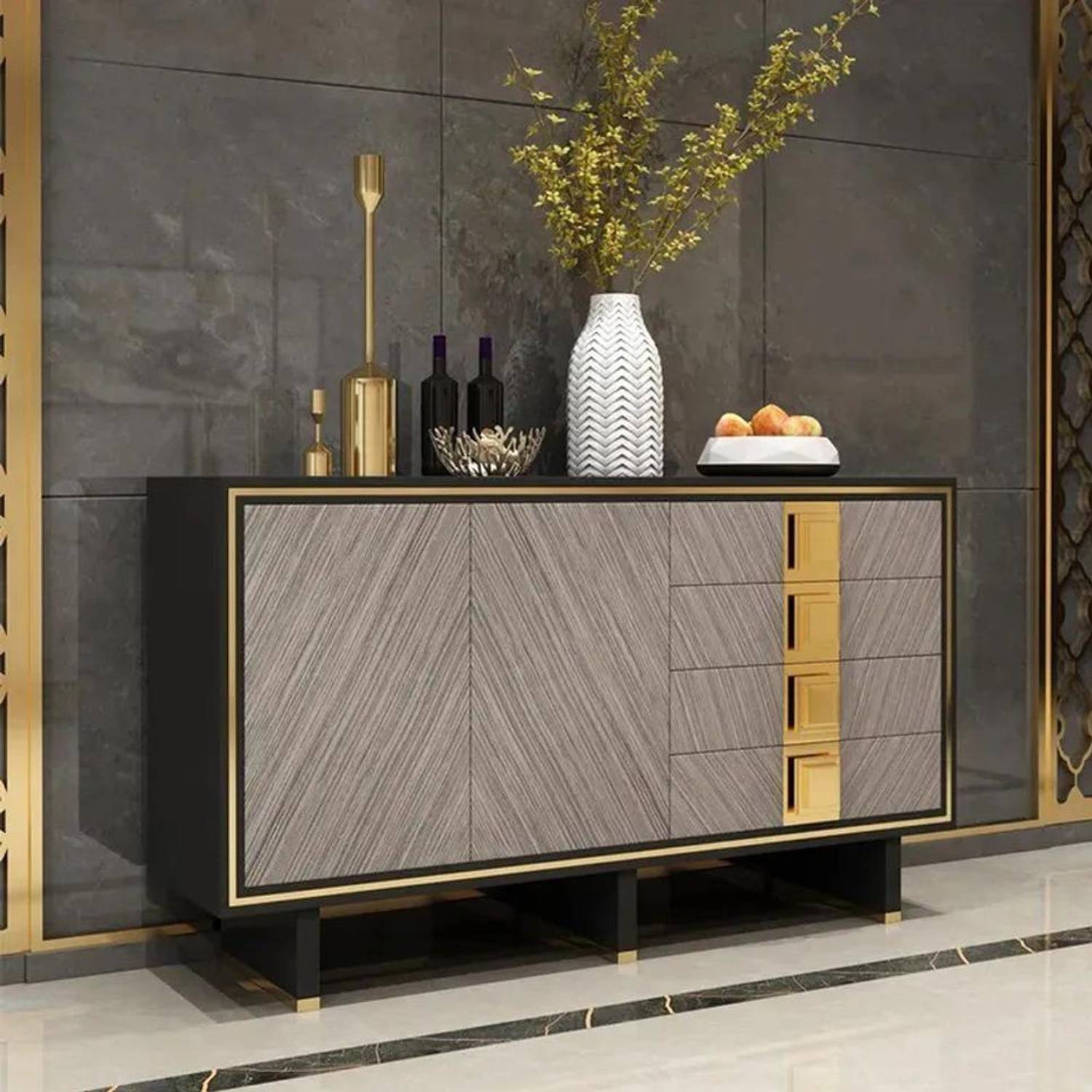 NG Decor Engineered Wood Free Standing Sideboard (Finish Color -