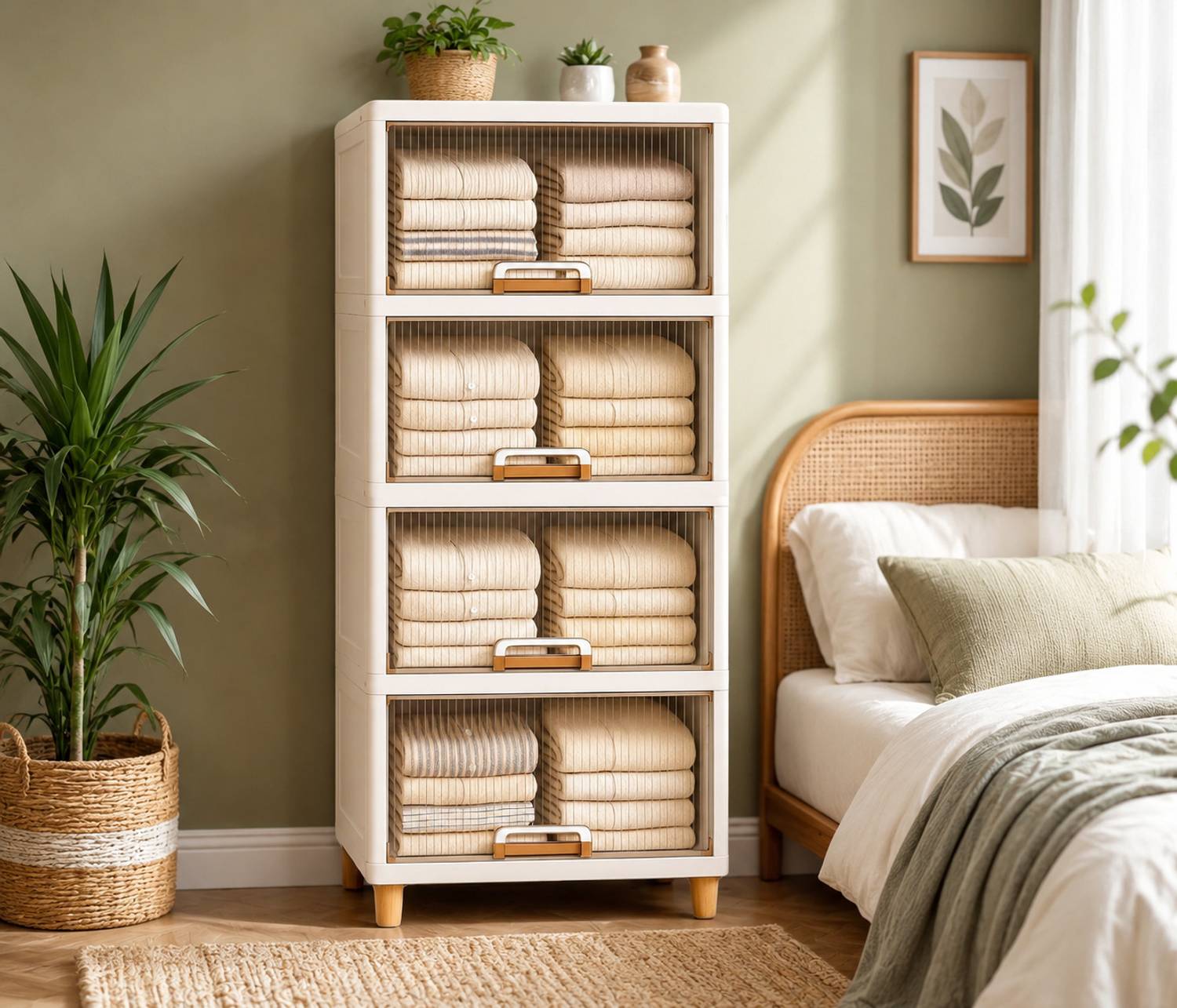 Aliens 4Pcs X-Large Storage Organizer 45X38X35 CM - Cupboard, Plastic Almirah,Wardrobe Plastic Free Standing Cabinet