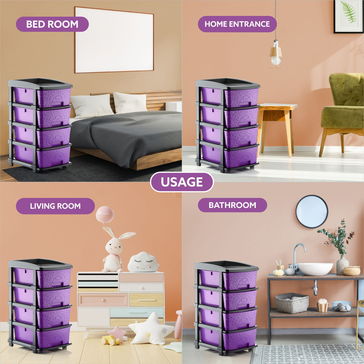 Image of KAVIRA STONE 4XL PURPLE Plastic Free Standing Chest of Drawers