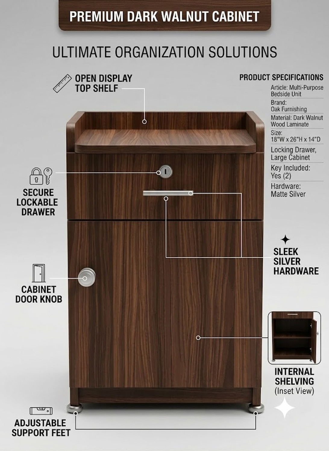 Image of Oak Engineered Wood Free Standing Cabinet