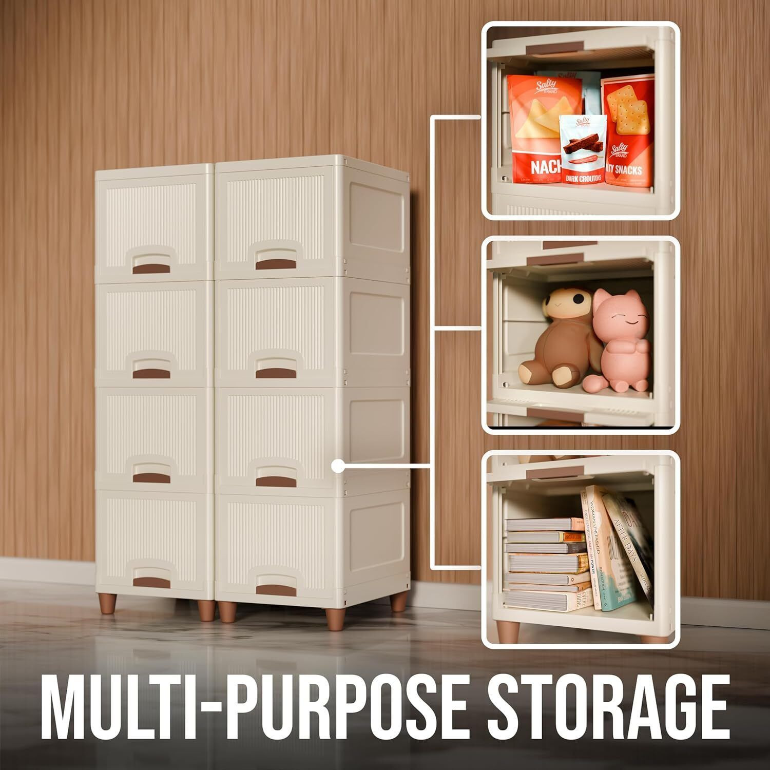 Image of PALAK 8 Layer Foldable Cabinet Plastic Cupboard For Storage Plastic Modular Drawer Plastic Free Standing Cabinet