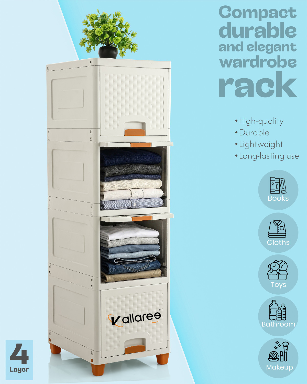 Image of Vallaree 4 Doors Multi-Purpose Organizer Modular Storage Plastic Free Standing Chest of Drawers