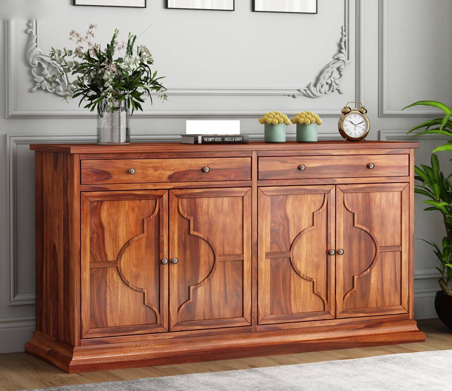 Surya Crafts Solid Sheesham Wood Sideboard Cabinet with 2 Drawer