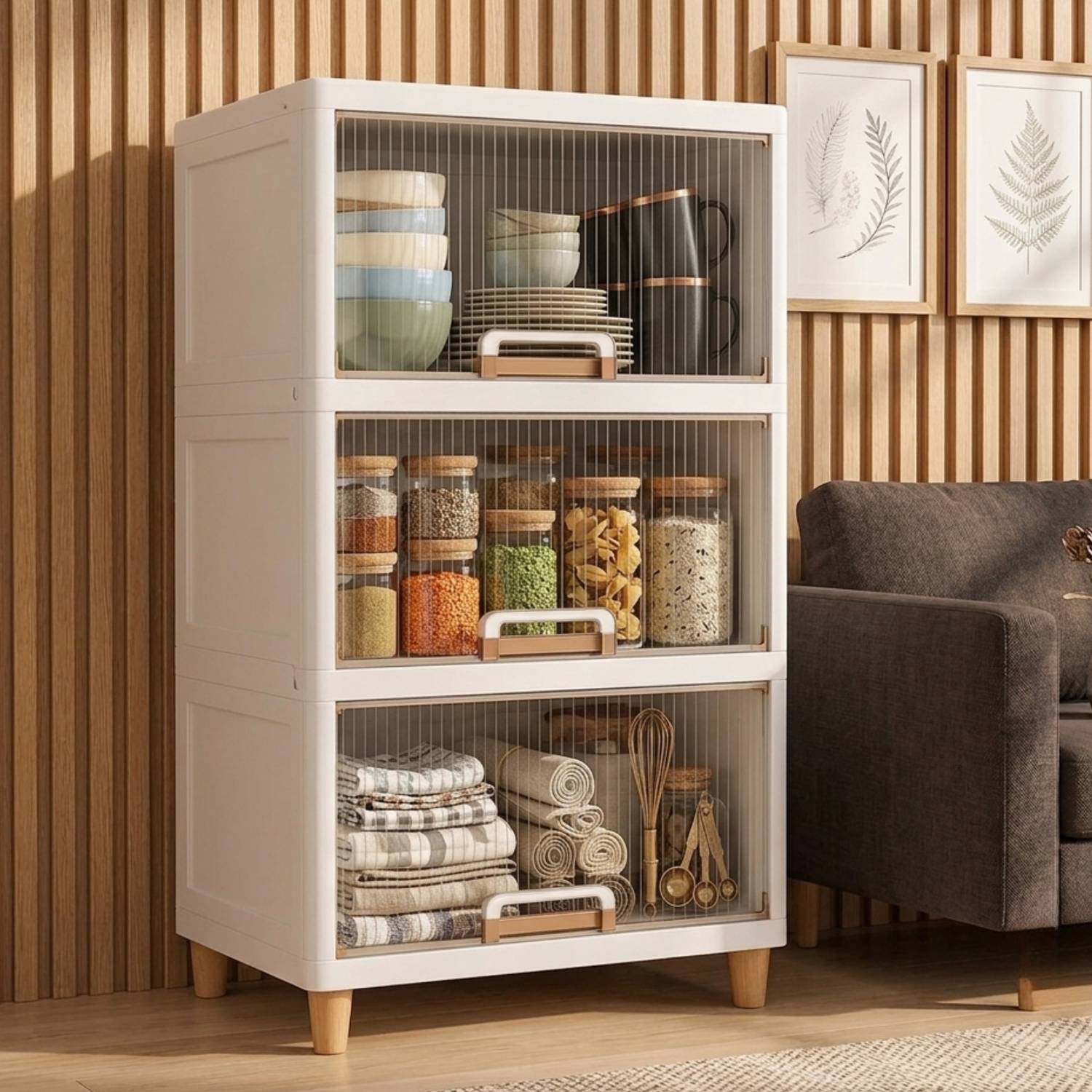 Aliens 3Pcs X-Large Storage Organizer 45X38X35 CM - Cupboard, Plastic Almirah,Wardrobe Plastic Free Standing Cabinet