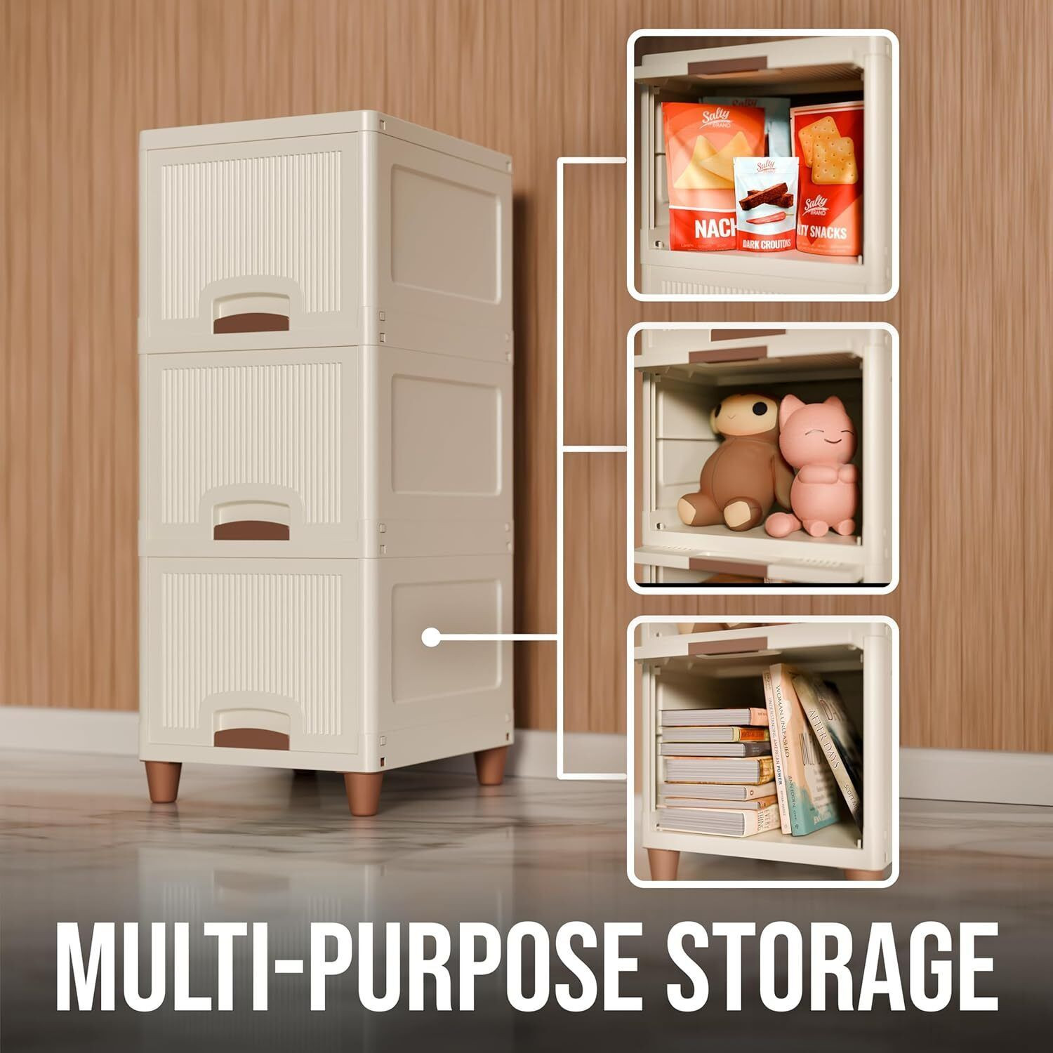 Image of PALAK 3 Layer Foldable Cabinet Plastic Cupboard For Storage Plastic Modular Drawer Plastic Free Standing Cabinet