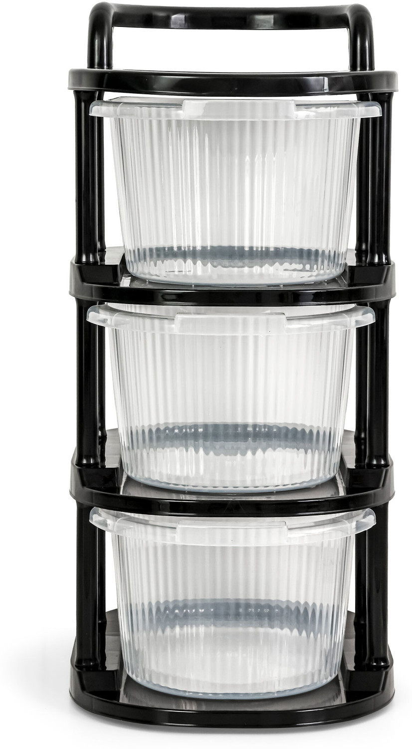 Image of Vallaree 3 Layer Plastic Modular Storage Drawer Organizer with Wheels Plastic Free Standing Chest of Drawers