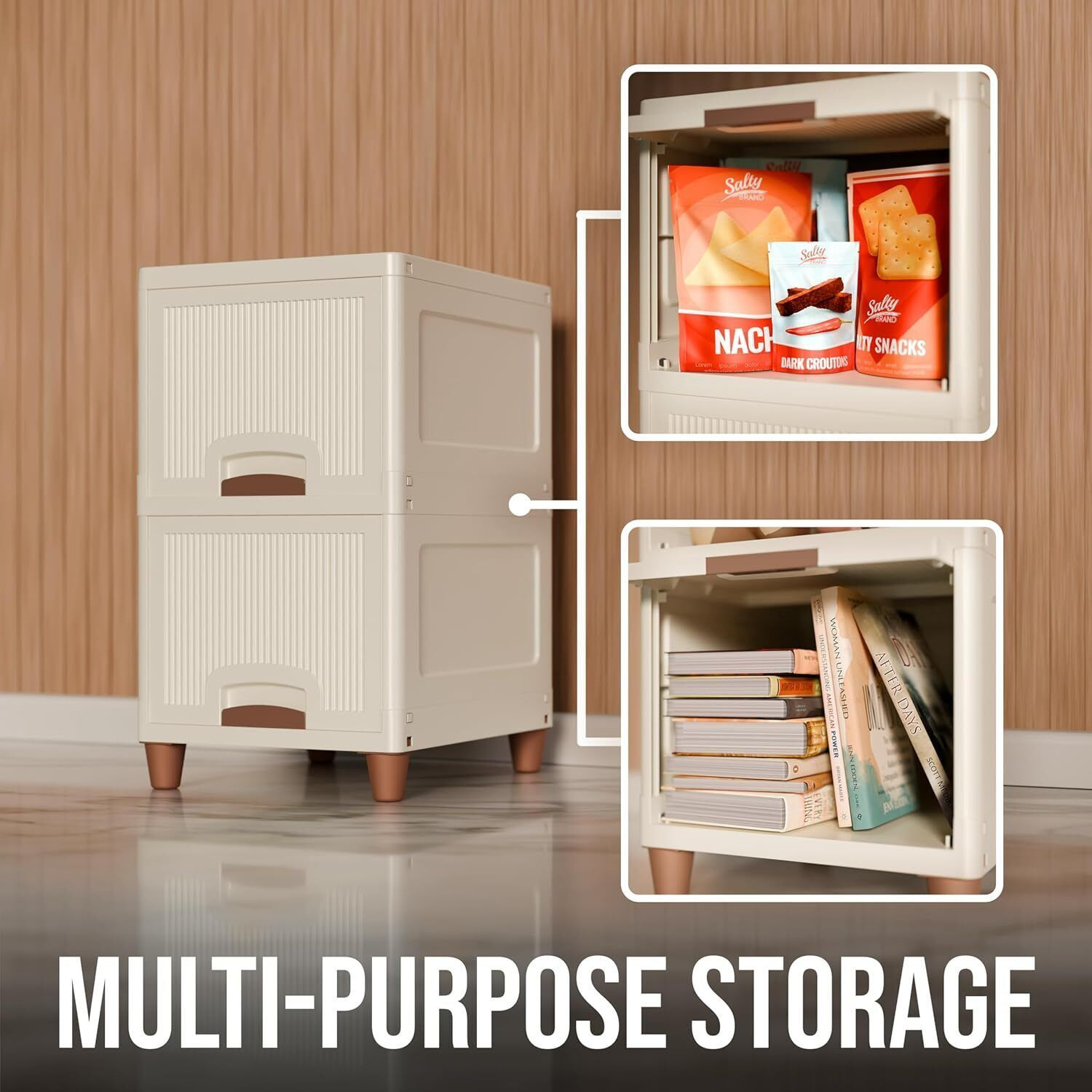 Image of PALAK 2 Layer Foldable Cabinet Plastic Cupboard For Storage Plastic Modular Drawer Plastic Free Standing Cabinet