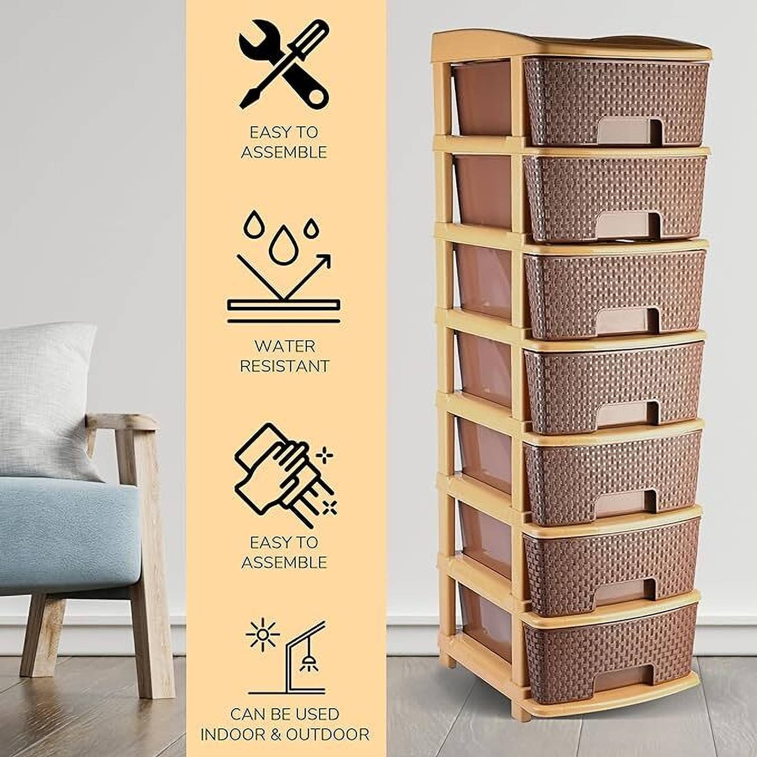 draw drawers バックオープンTシャツ ベージュ Prizam 7XL Large Brown Size Plastic Free Standing Chest of cabinet