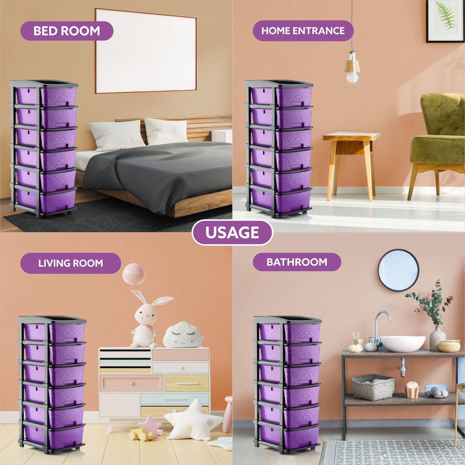 Image of KAVIRA STONE 6XL PURPLE Plastic Free Standing Chest of Drawers