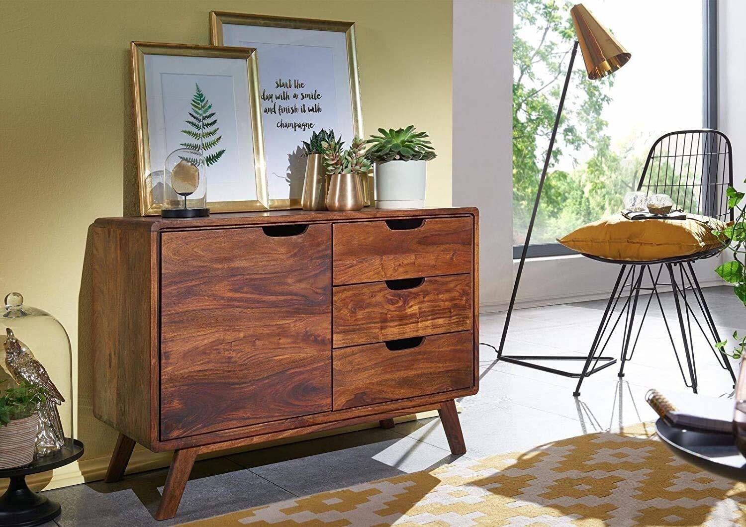 WOODSTAGE Sheesham Wood Sideboard Cabinet for Living Room with 3