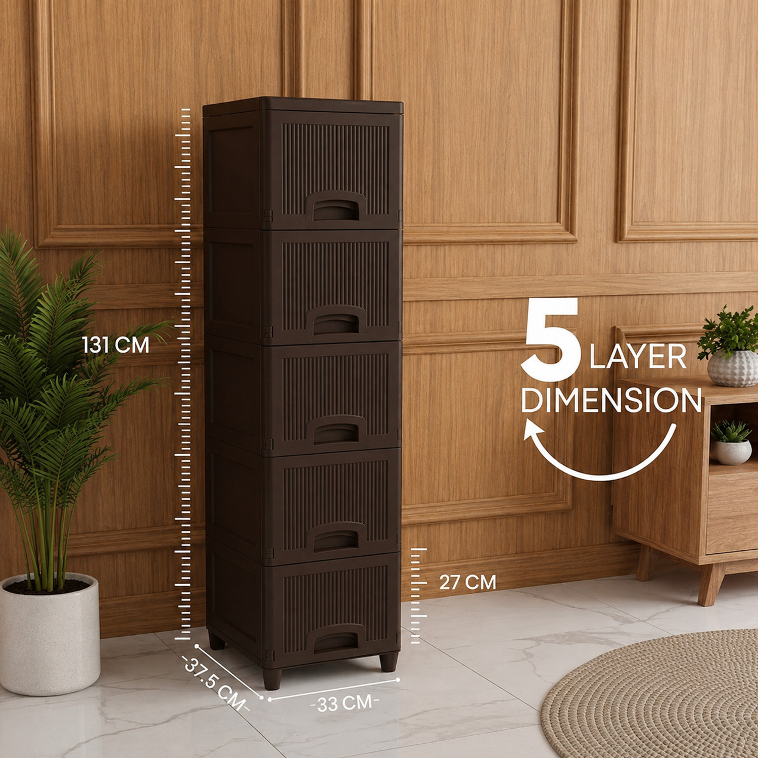 Image of Shiswa 5 Drawer Cabinet for Clothes, Toys, Books and Accessories Foam Free Standing Sideboard