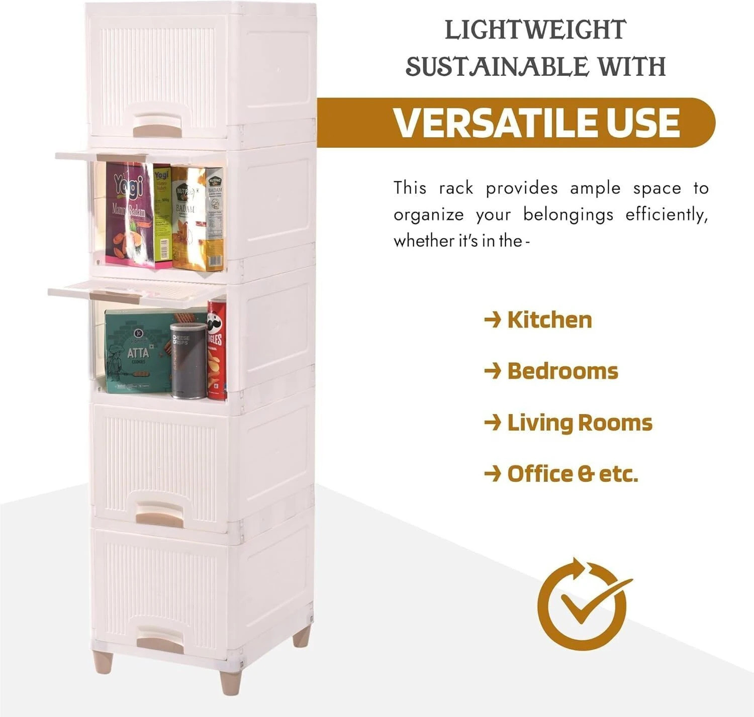 Image of MECHON 5 Layer Foldable Cabinet Plastic Cupboard For Storage Plastic Modular Drawer Plastic Free Standing Cabinet