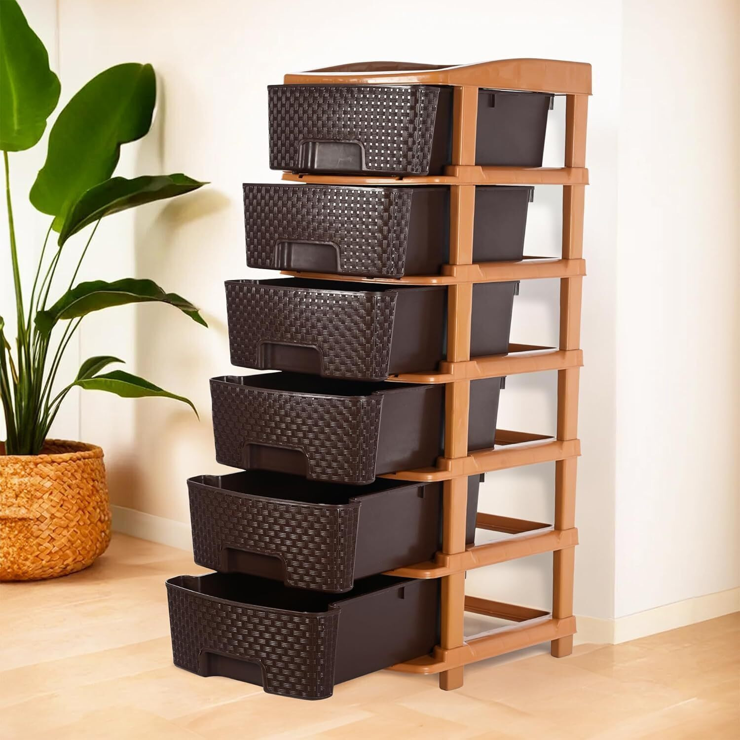 Image of ALCY 6 Layer Plastic Modular Drawer Organizer Plastic Free Standing Plastic Free Standing Chest of Drawers