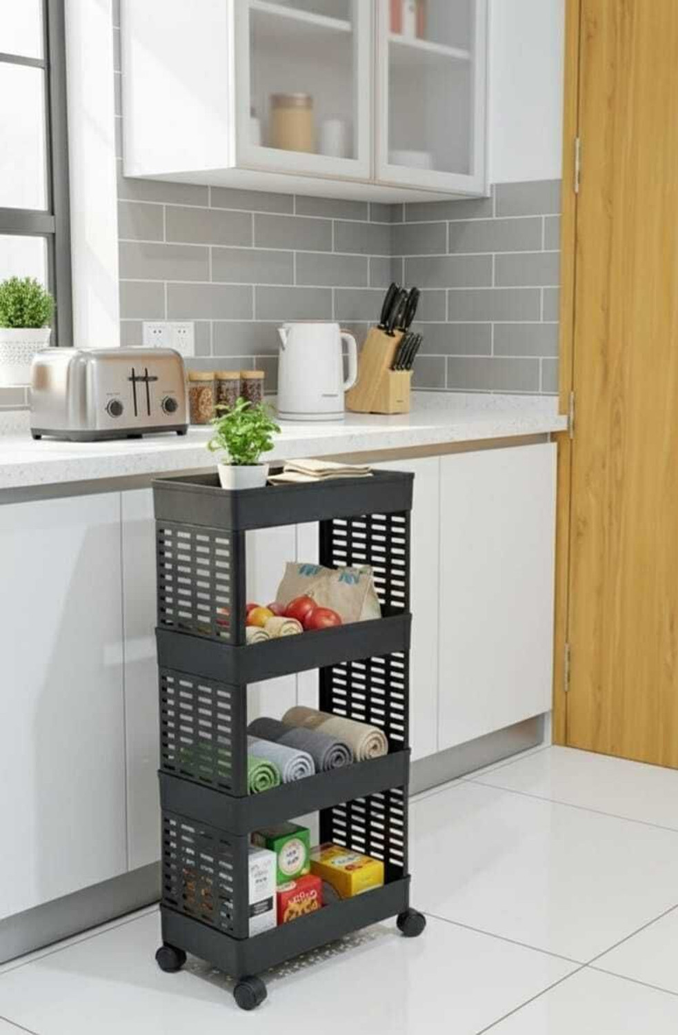 Image of ApexMax Multi-Purpose Plastic Storage Organizer 4-Tier Rack with Wheel Bathroom & Office Plastic Kitchen Trolley
