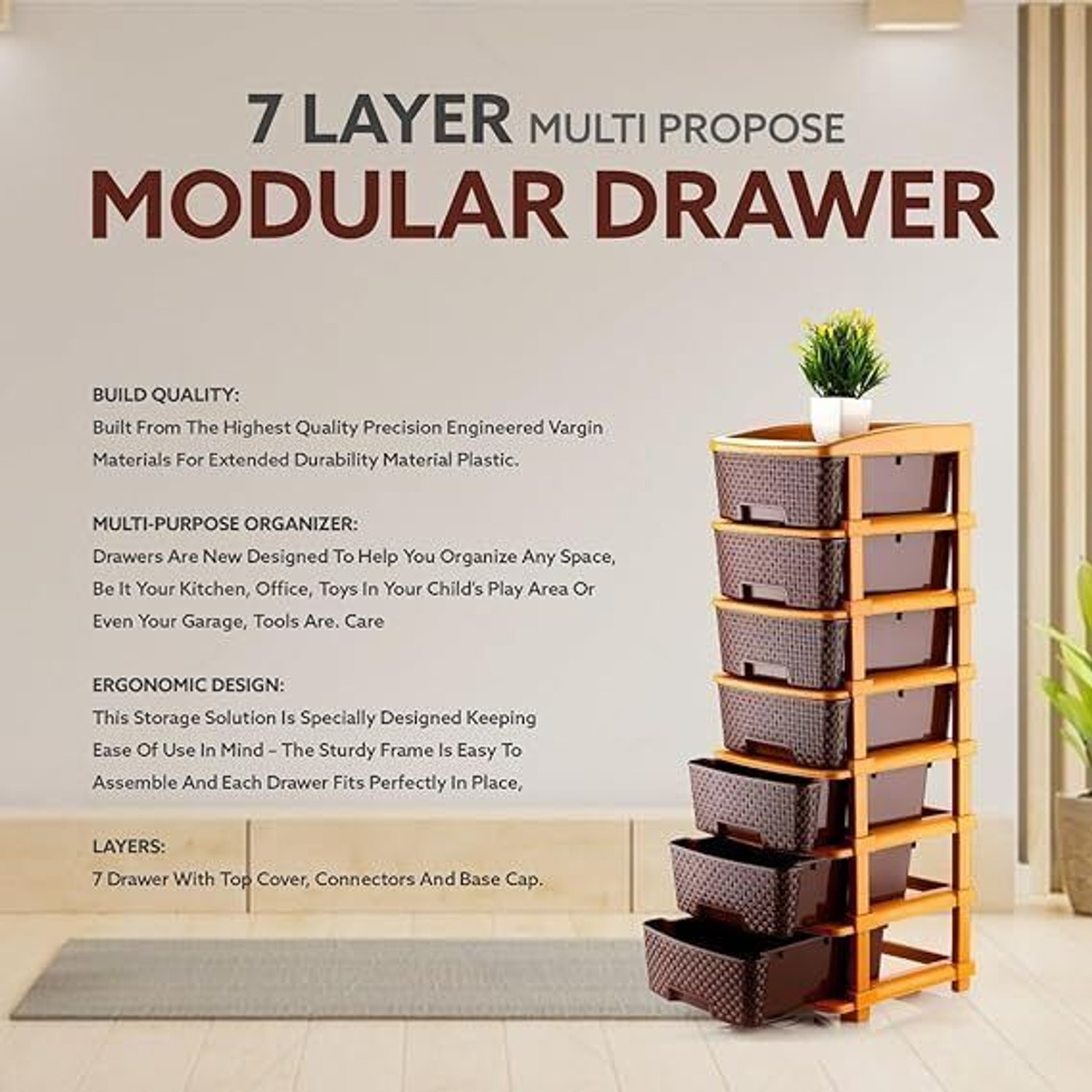 Image of Surety for Safety Multi-Layer Office Storage Drawer Unit for Daily Essentials Plastic Free Standing Cabinet