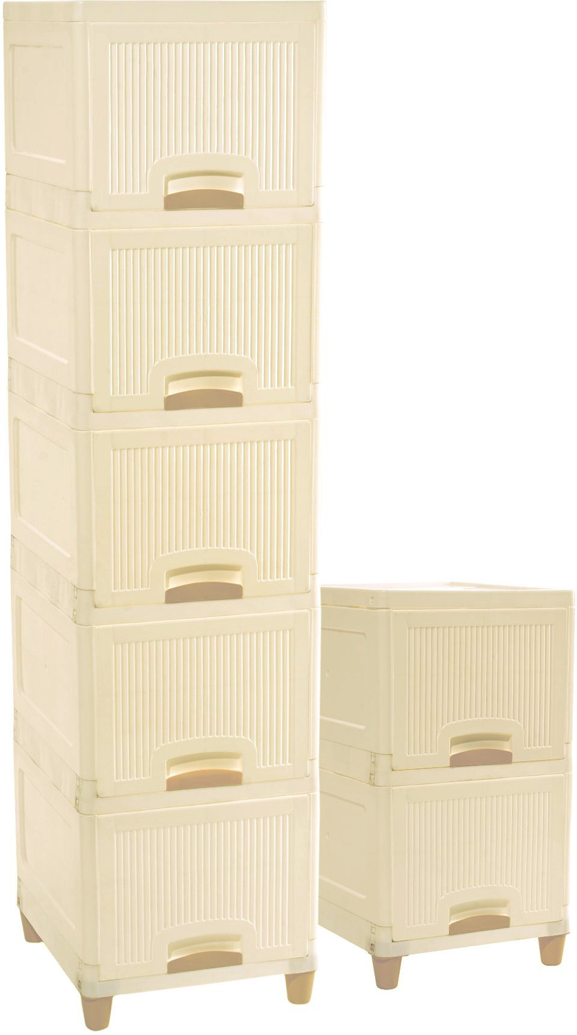 Image of HOMESTIC by Kuber Industries 7 Units Cabinet Organizer (5 + 2) | Multipurpose Folding Storage Racks | Ivory Plastic Free Standing Cabinet