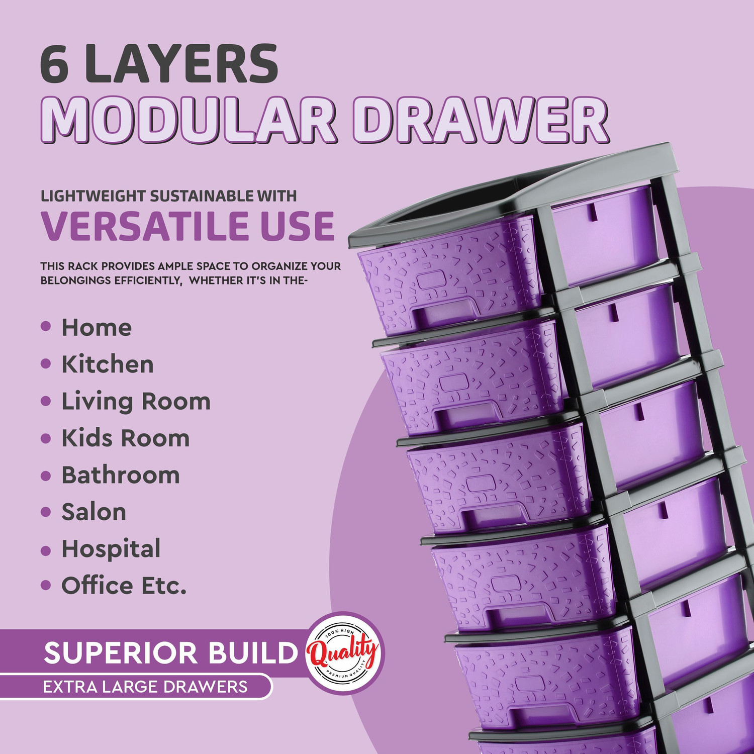 Image of KAVIRA STONE 6XL PURPLE Plastic Free Standing Chest of Drawers