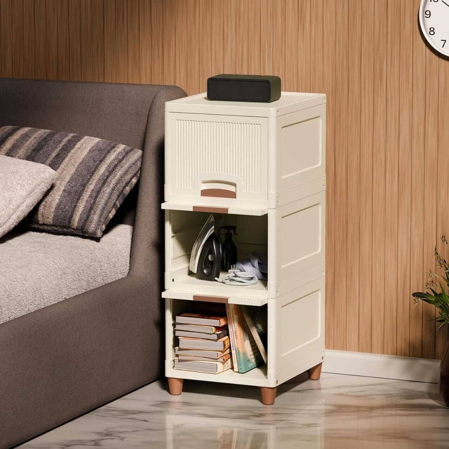 PALAK 3 Layer Foldable Cabinet Plastic Cupboard For Storage Plast