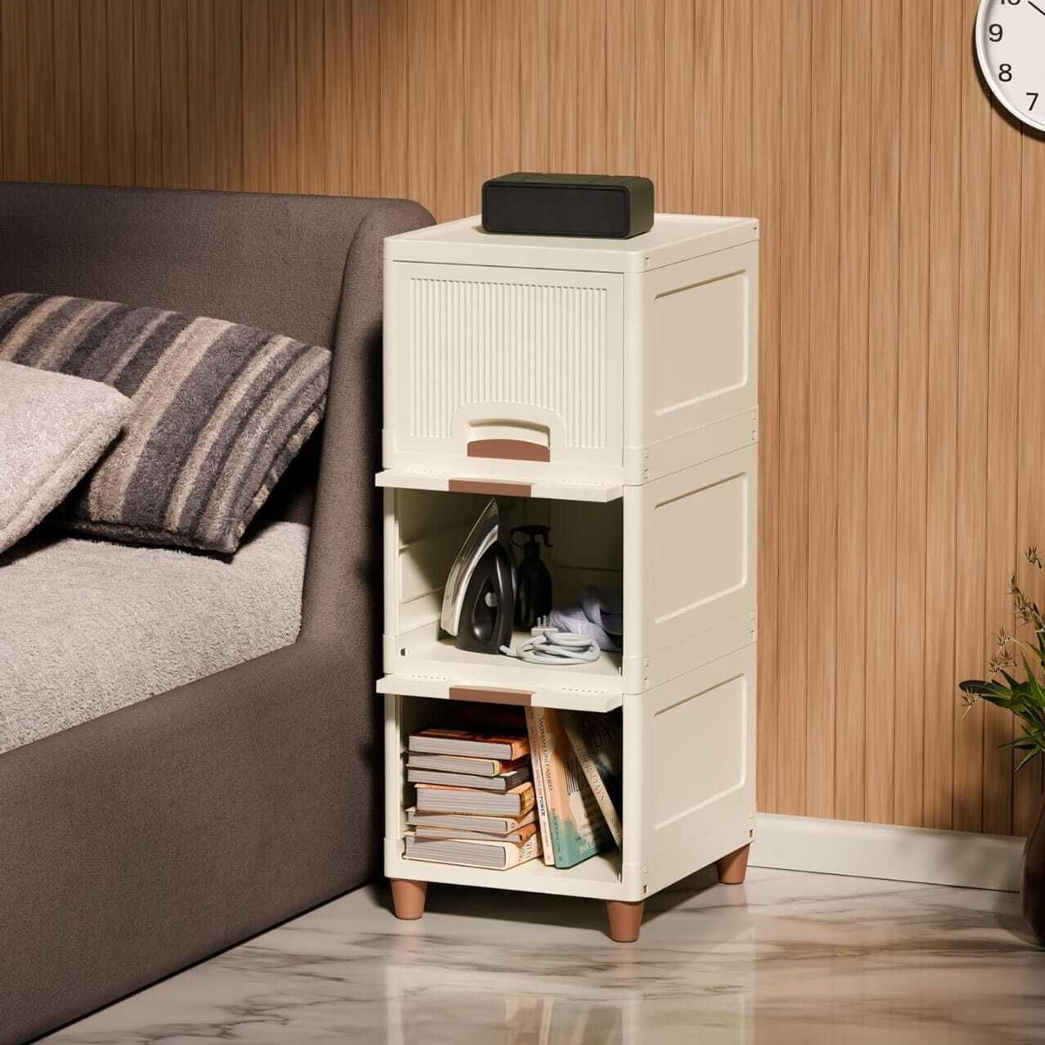 Image of PALAK 3 Layer Foldable Cabinet Plastic Cupboard For Storage Plastic Modular Drawer Plastic Free Standing Cabinet