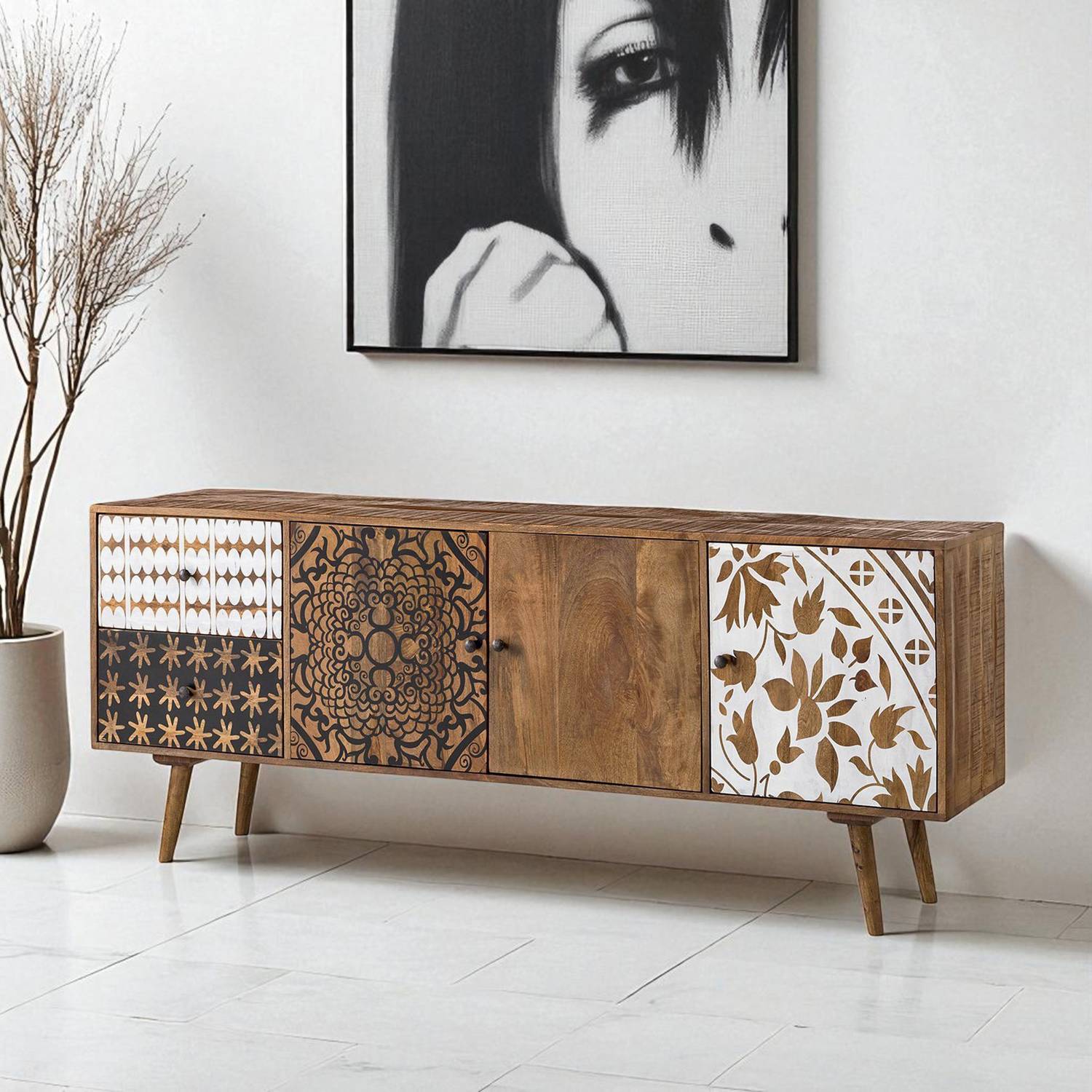 THE ATTIC Solid Wood Free Standing Sideboard (Finish Color - Ant.