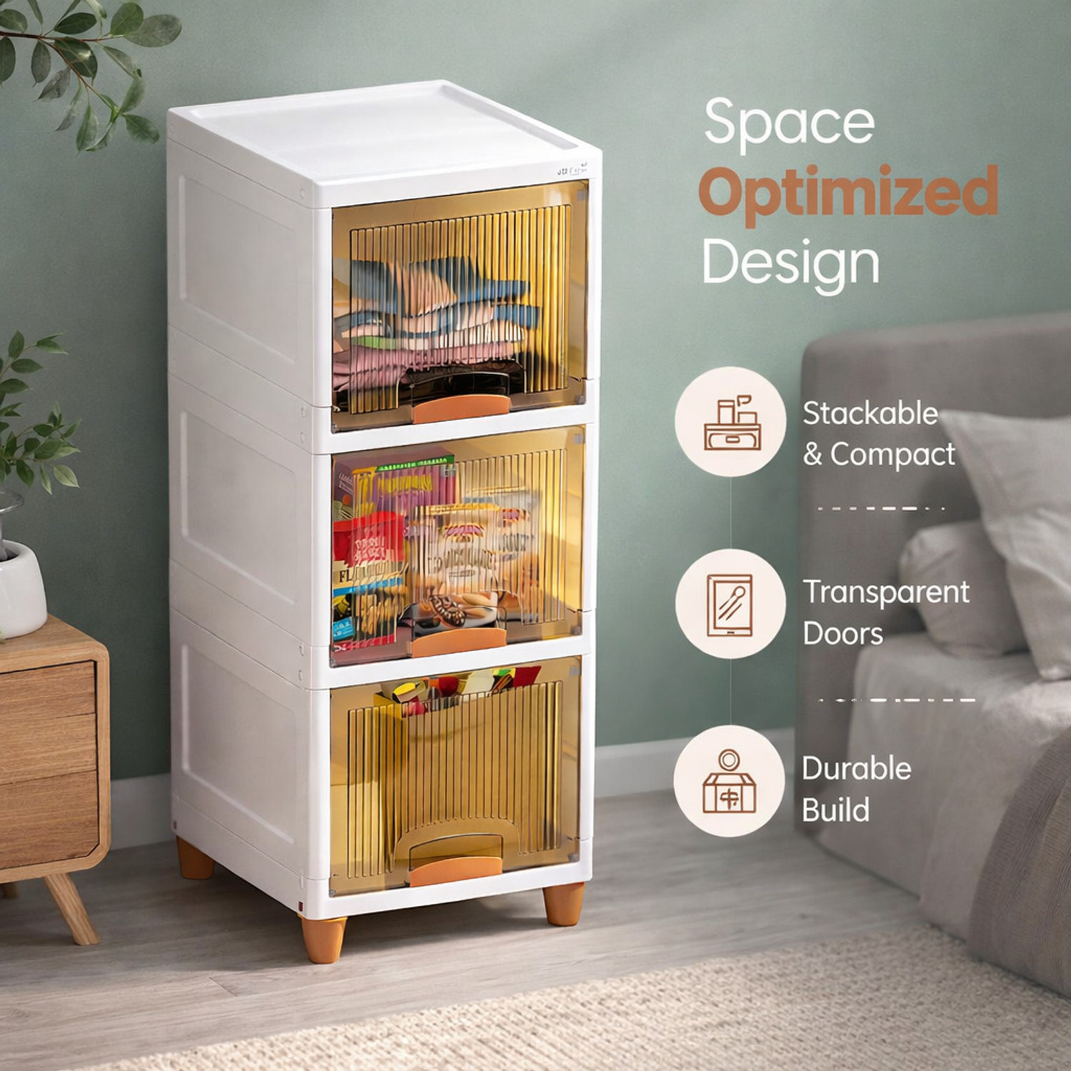 Image of Velfree Plastic Wardrobe Organizer /Foldable Cupboard for Storage /Stackable Storage Plastic Free Standing Cabinet