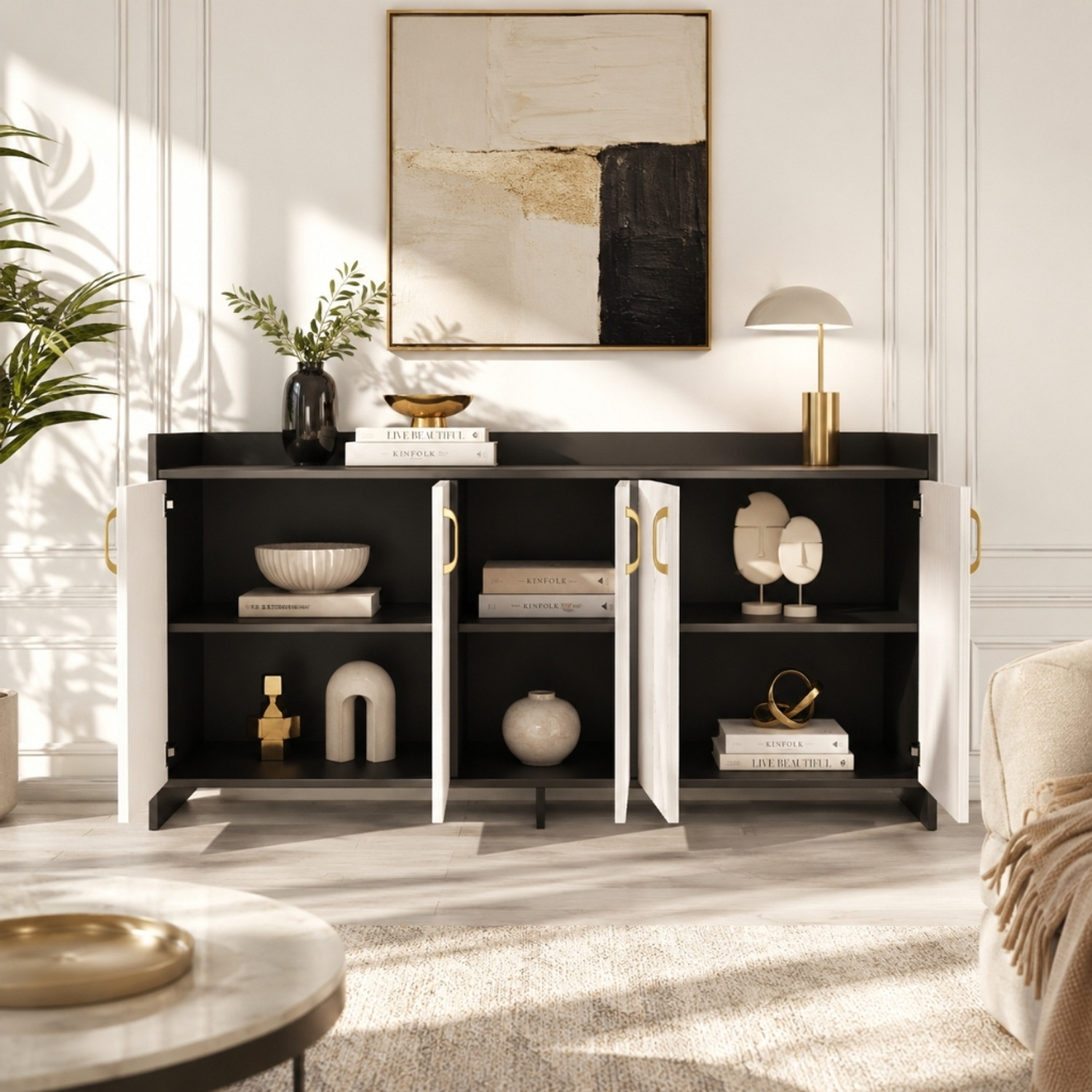 Image of Flipkart Perfect Homes Multipurpose Modern Storage Cabinet Sideboard | Wooden Console for Living Room Engineered Wood Kitchen Cabinet
