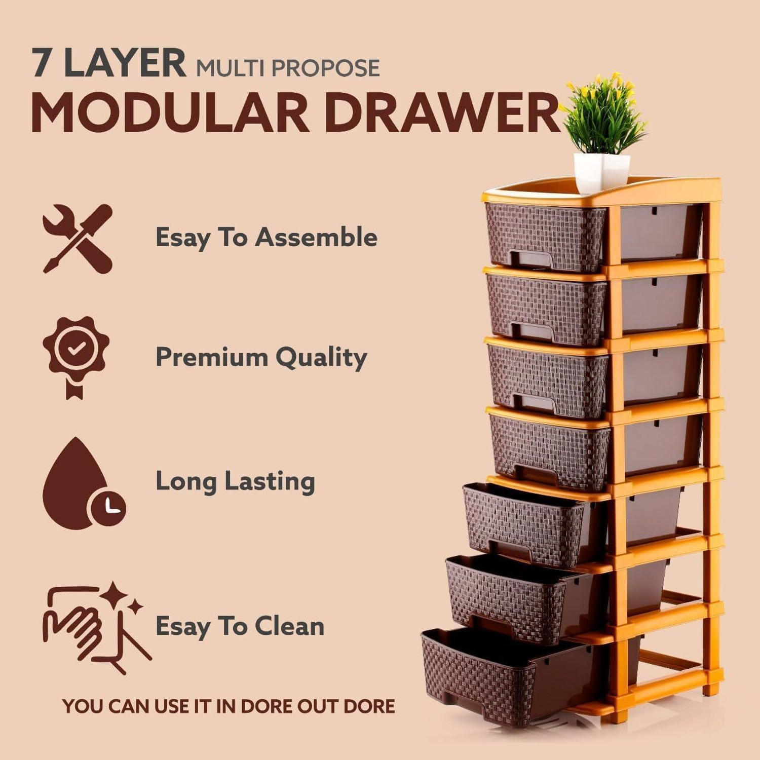 Image of NESTWARE PLASTIC INDUSTRY 7 Xl Plastic Modular Drawer System For Home, Office, Hospital, Parlor, School Plastic Free Standing Chest of Drawers