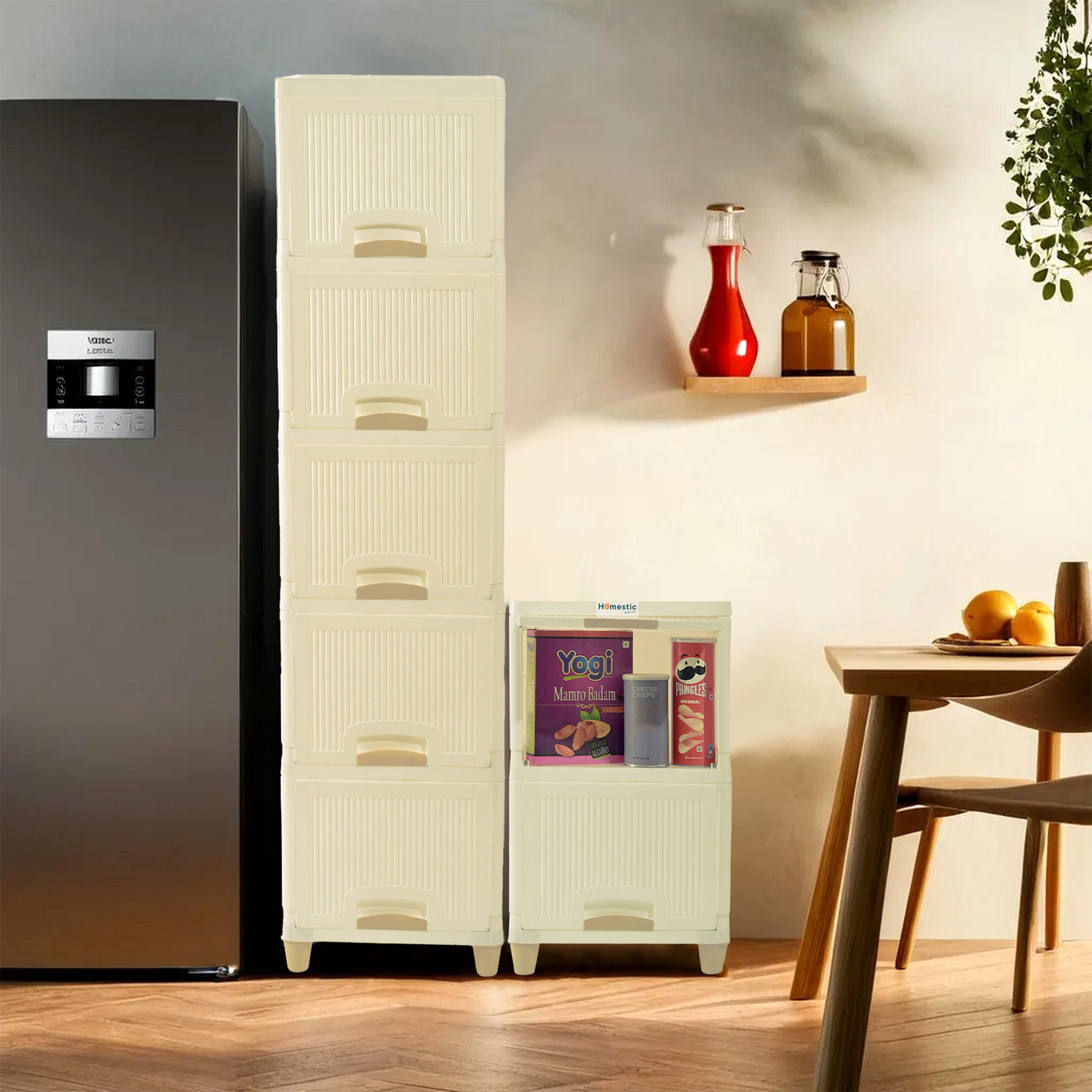 Image of HOMESTIC by Kuber Industries 7 Units Cabinet Organizer (5 + 2) | Multipurpose Folding Storage Racks | Ivory Plastic Free Standing Cabinet